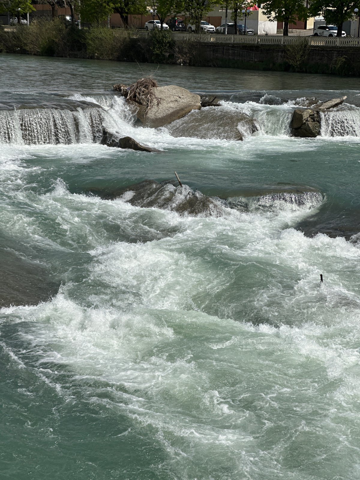 Observers document Sochi River rapids and urban infrastructure