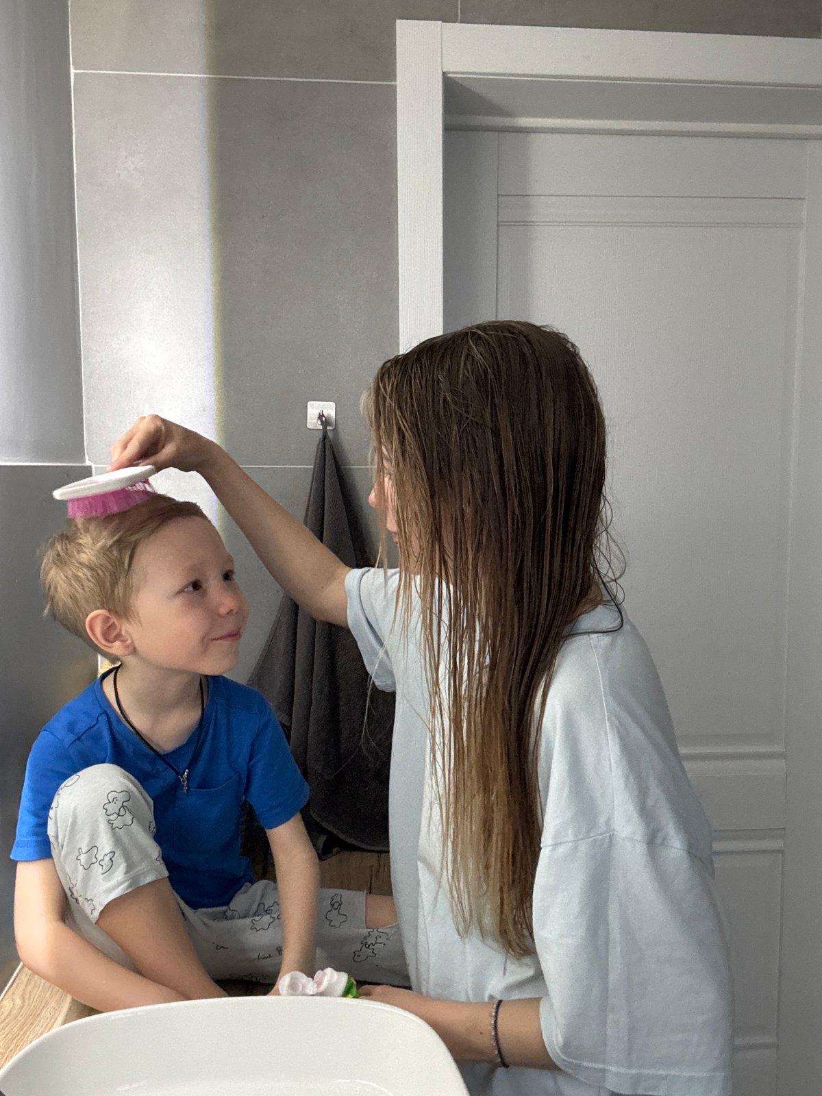 Morning bathroom routine observed in Chaikovsky, Russia