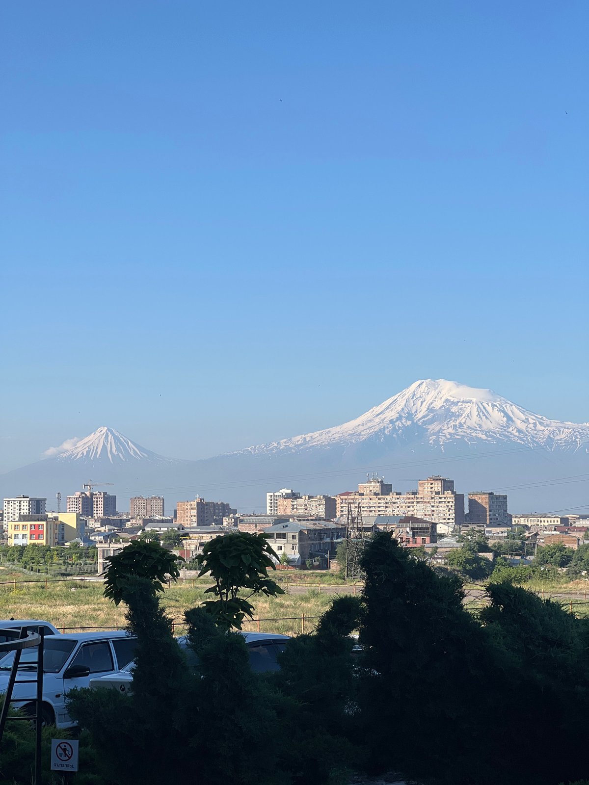 Yerevan cityscape captured with Mount Ararat peaks visible