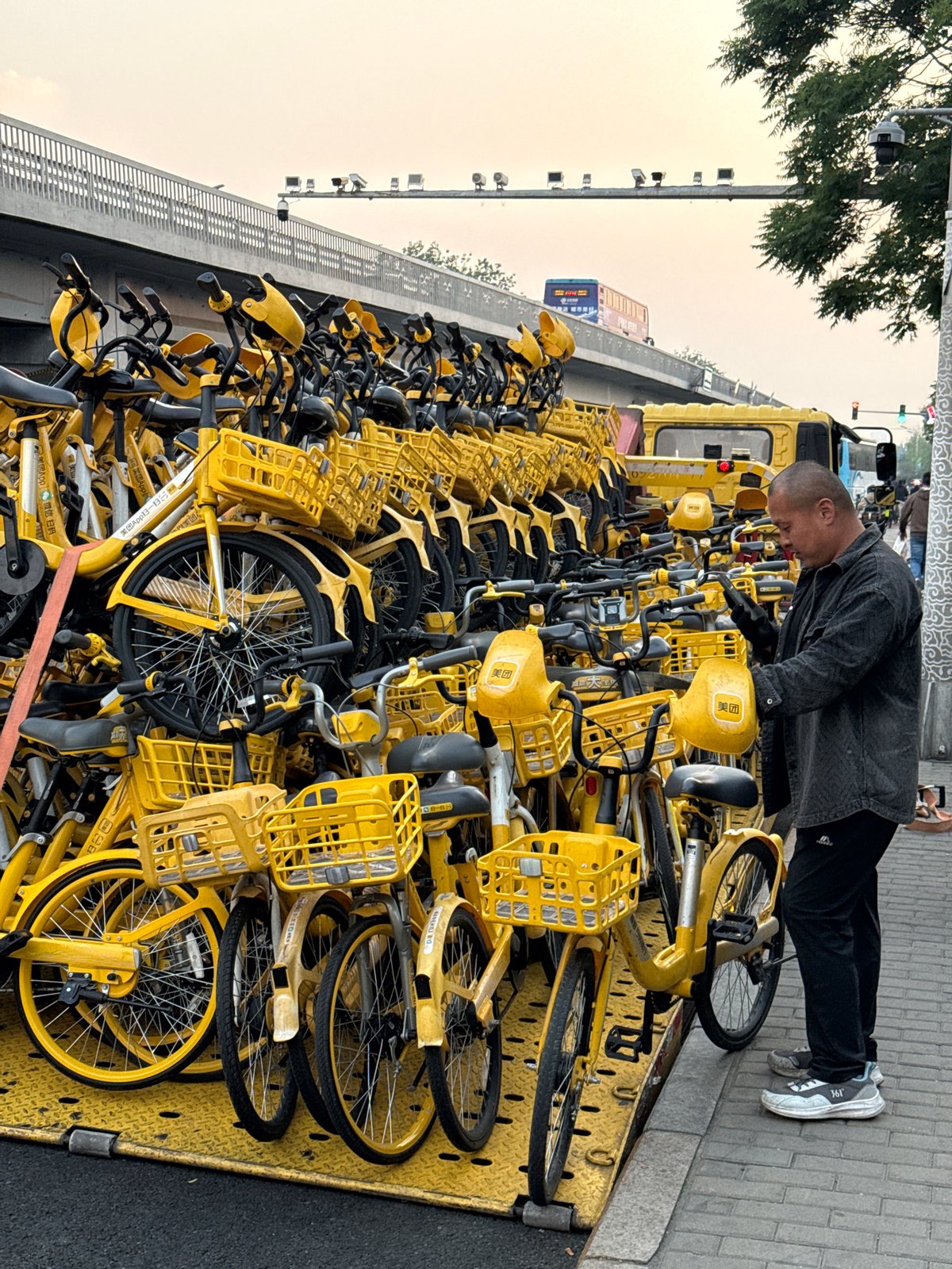 Bike-sharing maintenance operations observed in Beijing's Dongcheng District