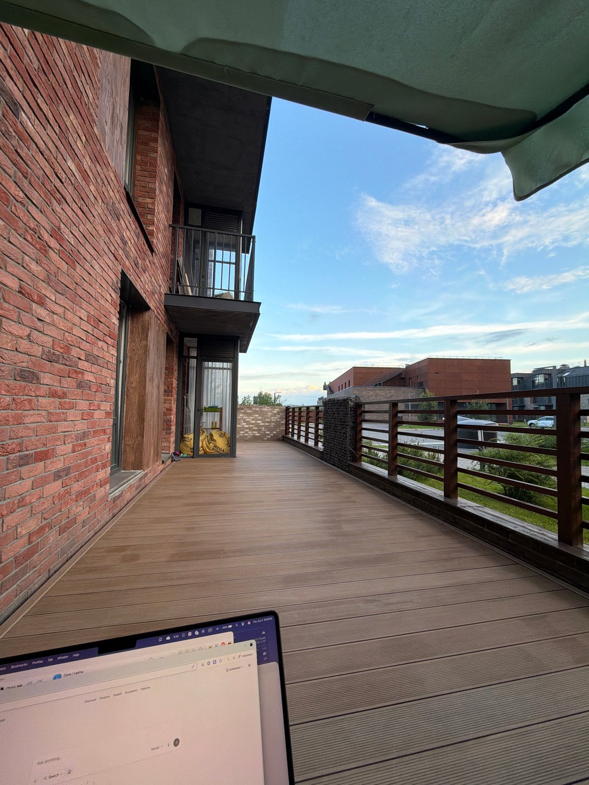 Elevated view captures green fabric structure in Strelna afternoon