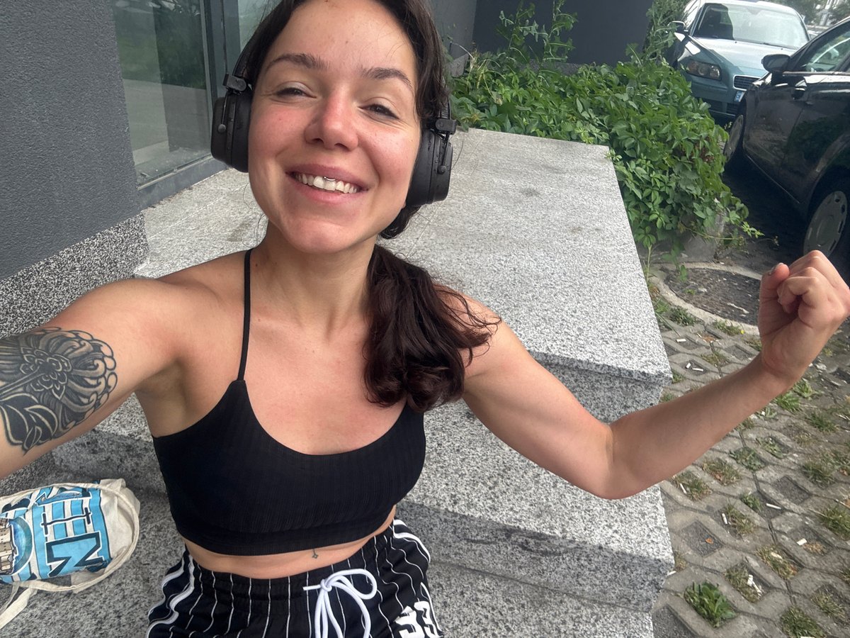 Selfie session on concrete steps in Burgas, Bulgaria