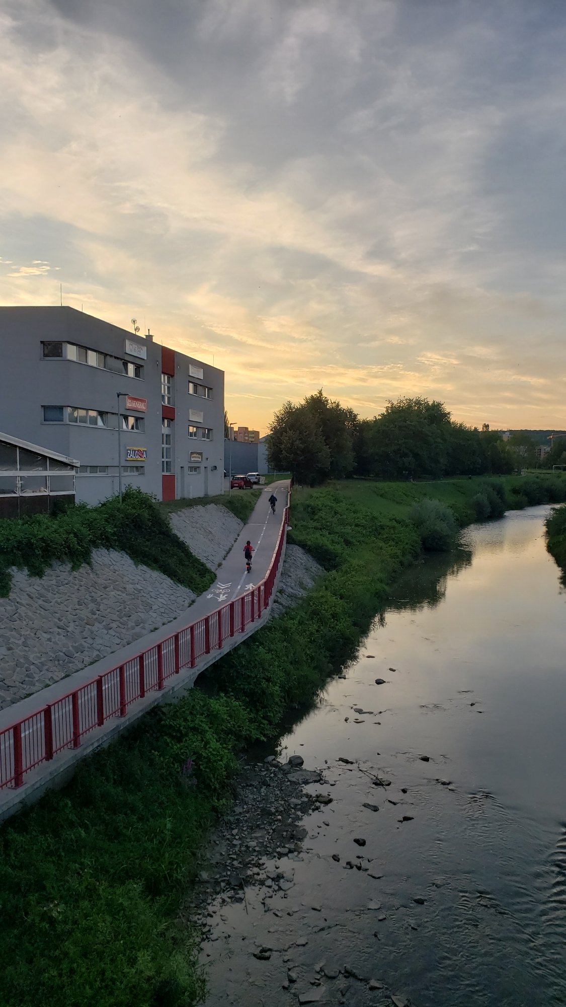 Evening along Prešov's riverside paths at golden hour