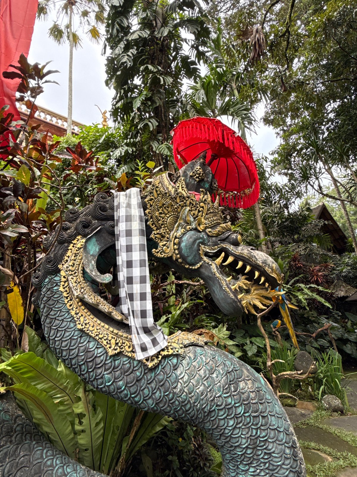 Tourist captures Balinese temples and exotic birds in Ubud
