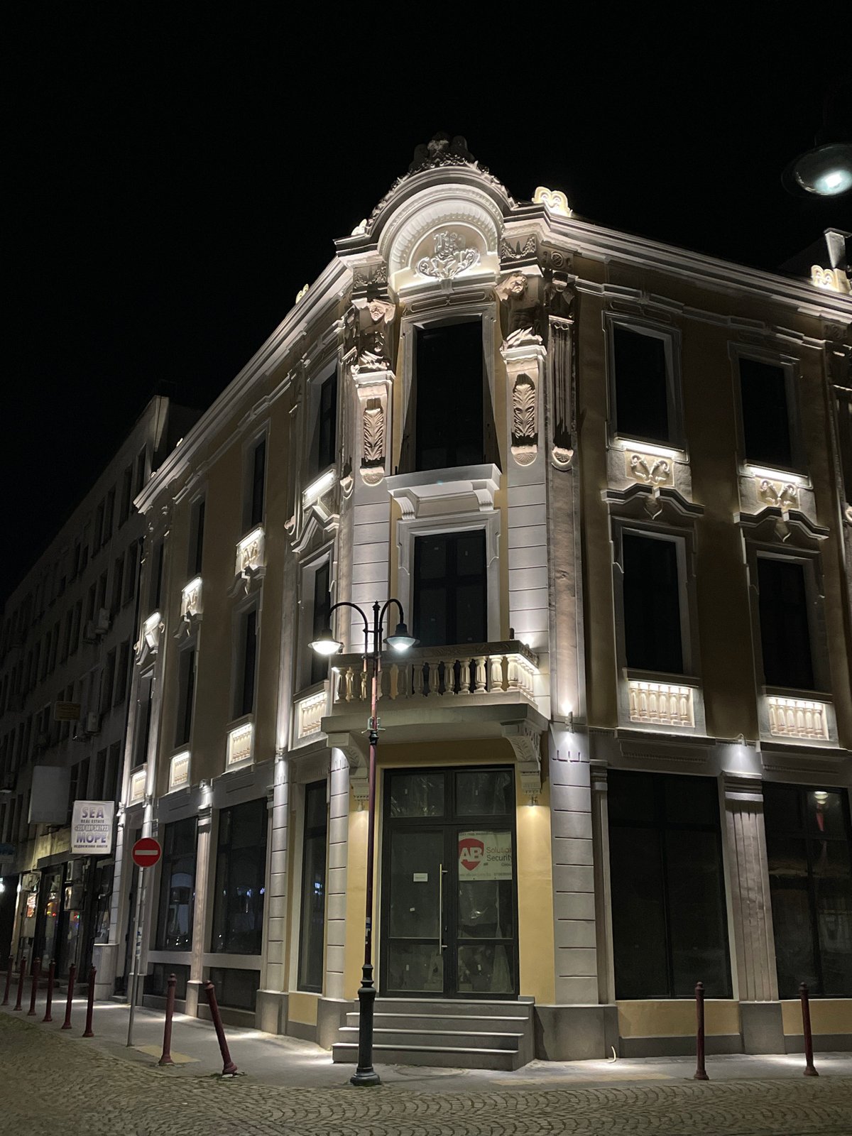 Festive night scene documented in downtown Burgas, Bulgaria