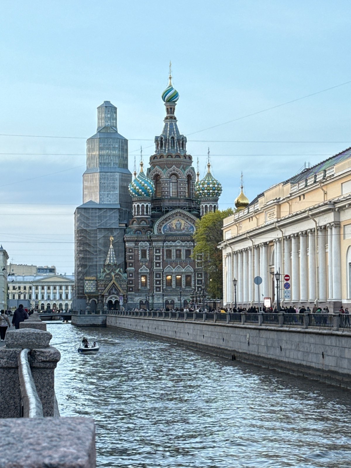 Historic St. Petersburg church observed under scaffolding renovation