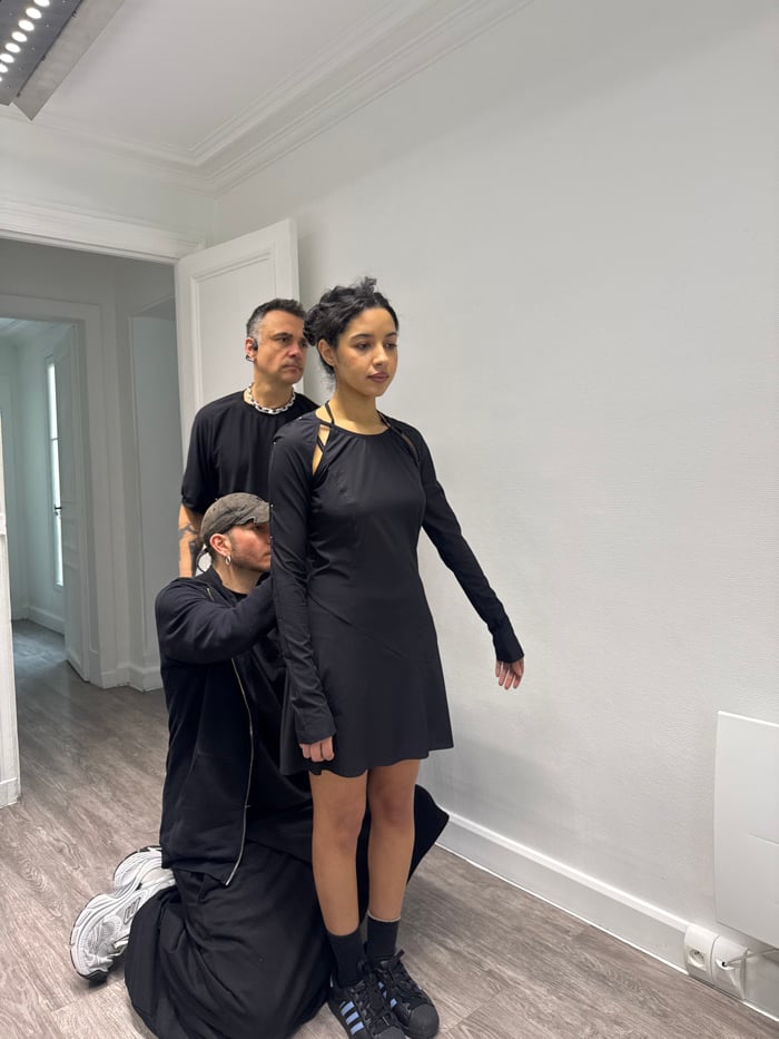 Fashion studio session documented in Paris interior space