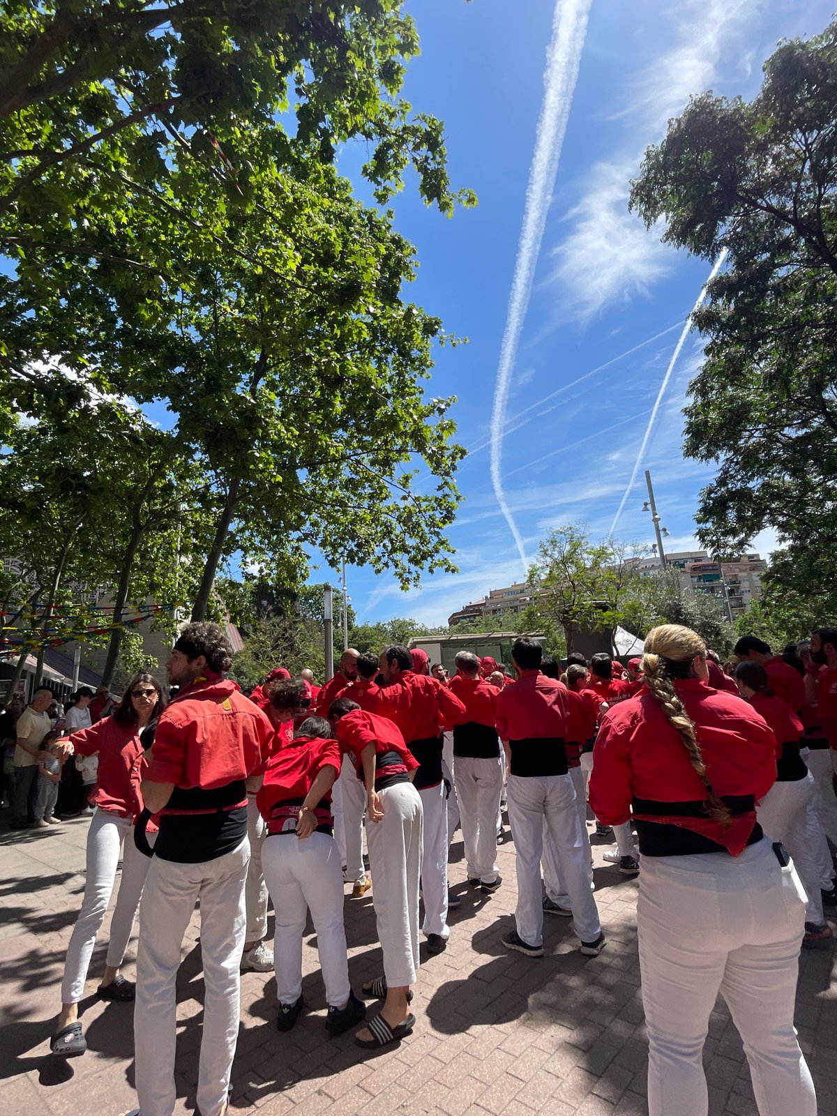Castellers build human towers in Barcelona plaza