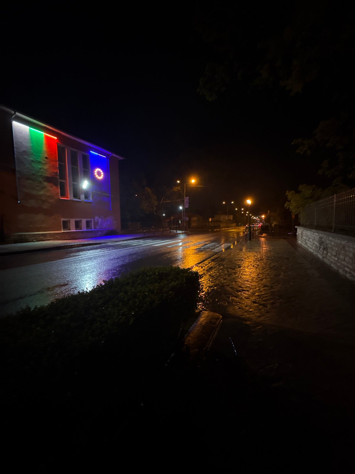 Wet streets observed after rainfall in Sliven, Bulgaria