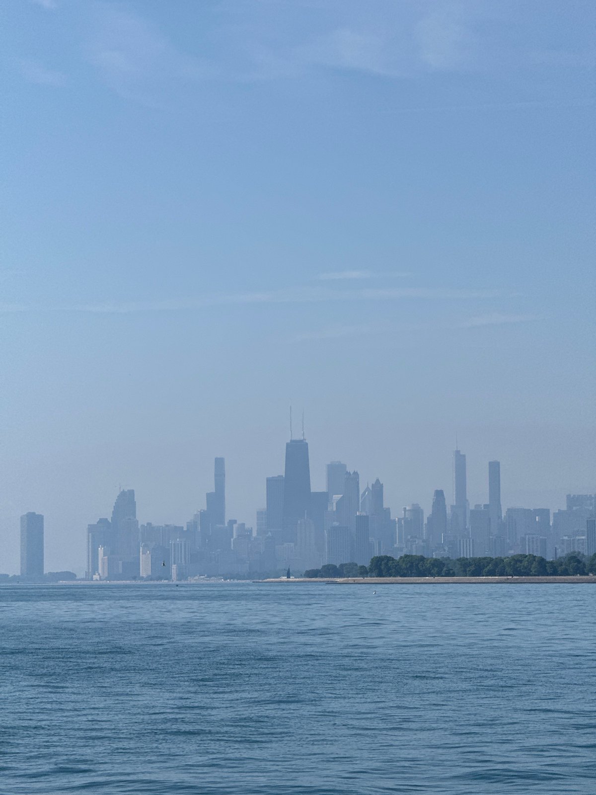 Hazy summer afternoon along Chicago's Lake Michigan shoreline