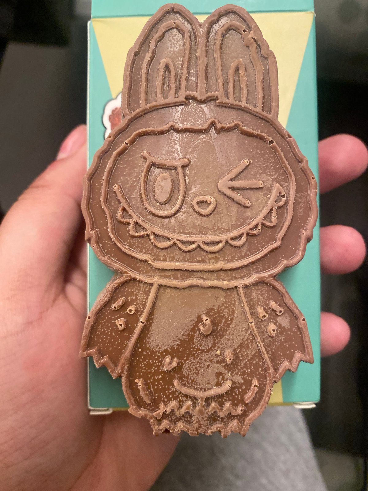 Person displays face-shaped chocolates in decorative box, Toronto