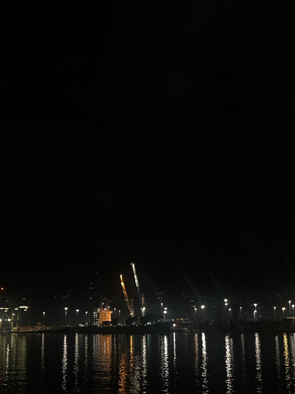 Nighttime crane and pier activity documented by witnesses