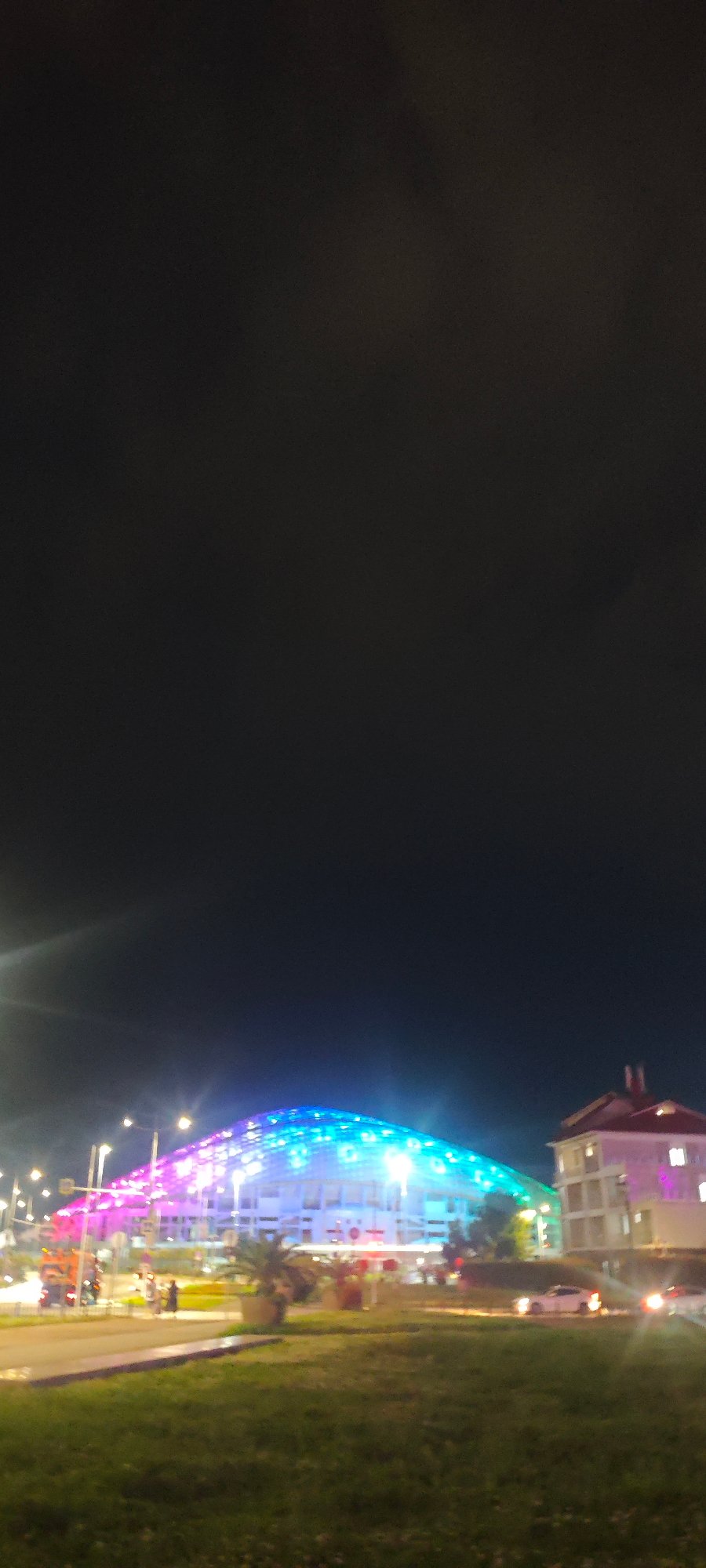Nighttime illuminated scenes documented across Sirius and Sochi, Russia