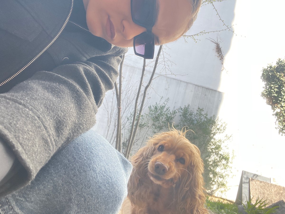 Woman takes selfie with cocker spaniel in Sofia