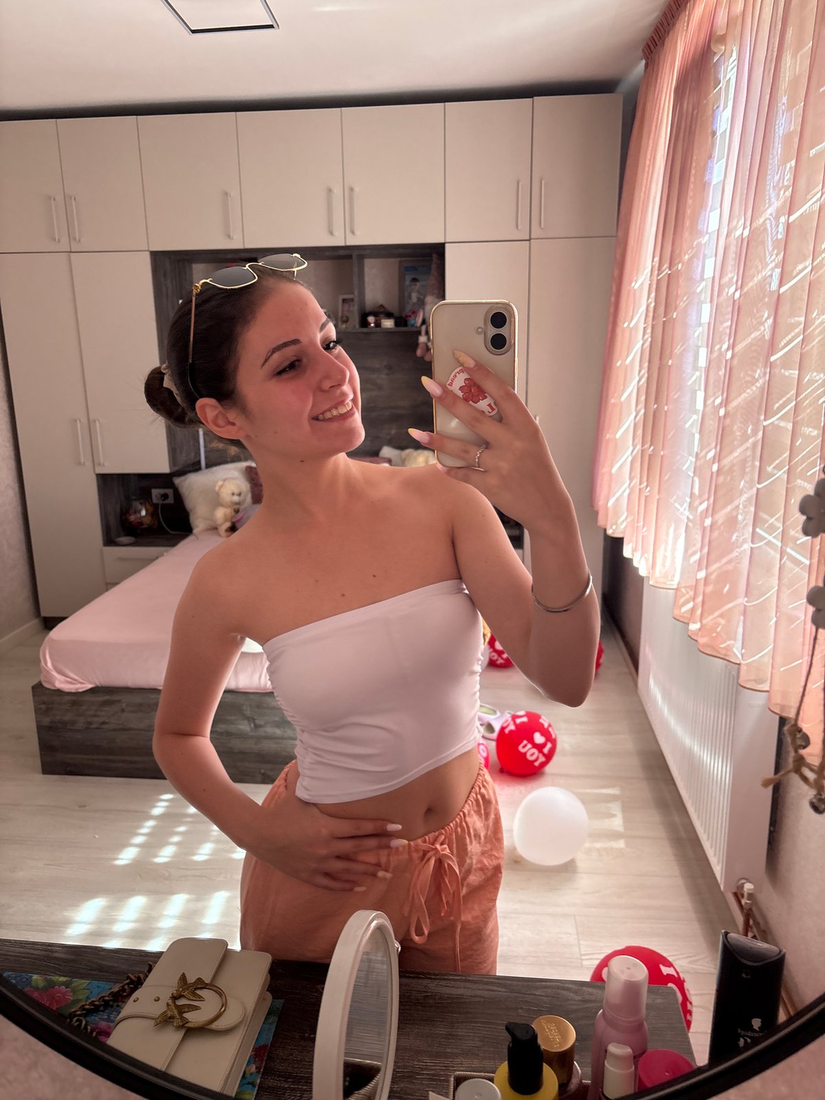 Morning bedroom selfie session in Bulgarovo, Bulgaria