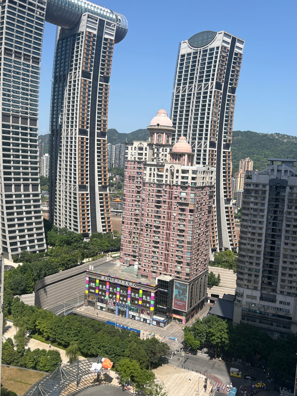 Chongqing's Yuzhong District skyline and riverfront from above