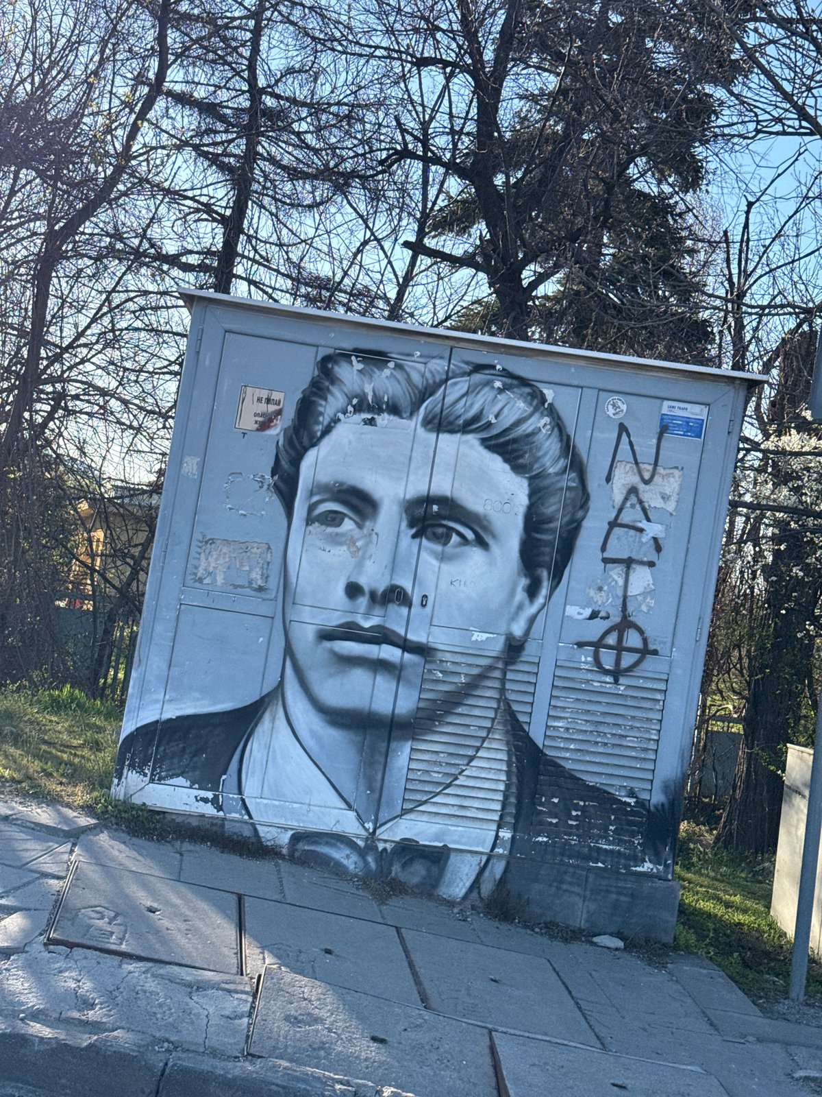 Anti-NATO graffiti spotted on utility box near Sofia cinema