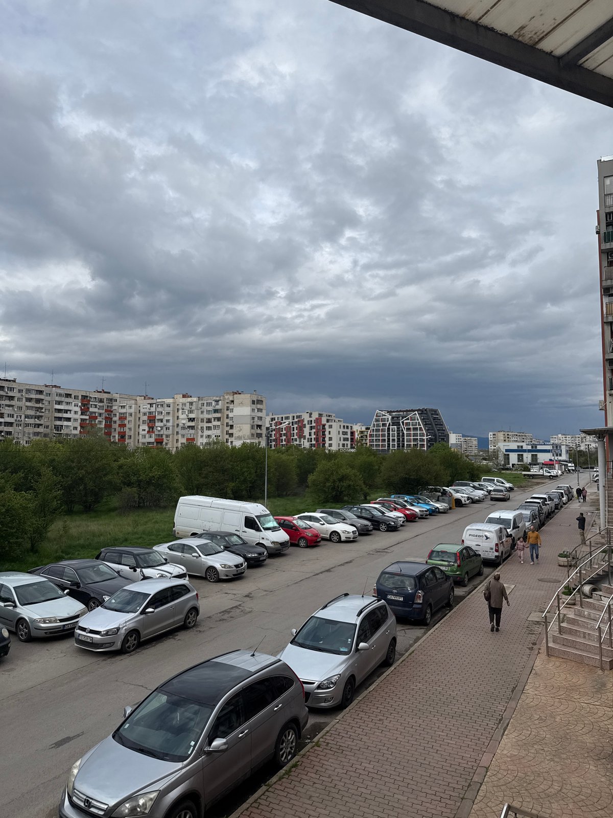 Observer documents Sofia's urban landscape during afternoon storm