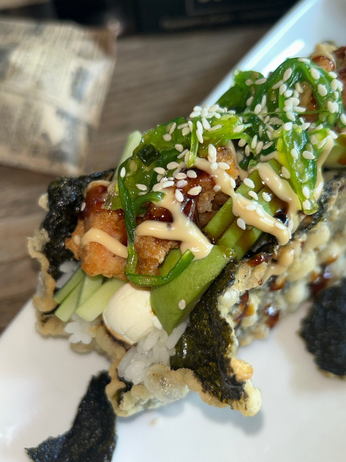 Tempura sushi rolls up close at a Sofia restaurant