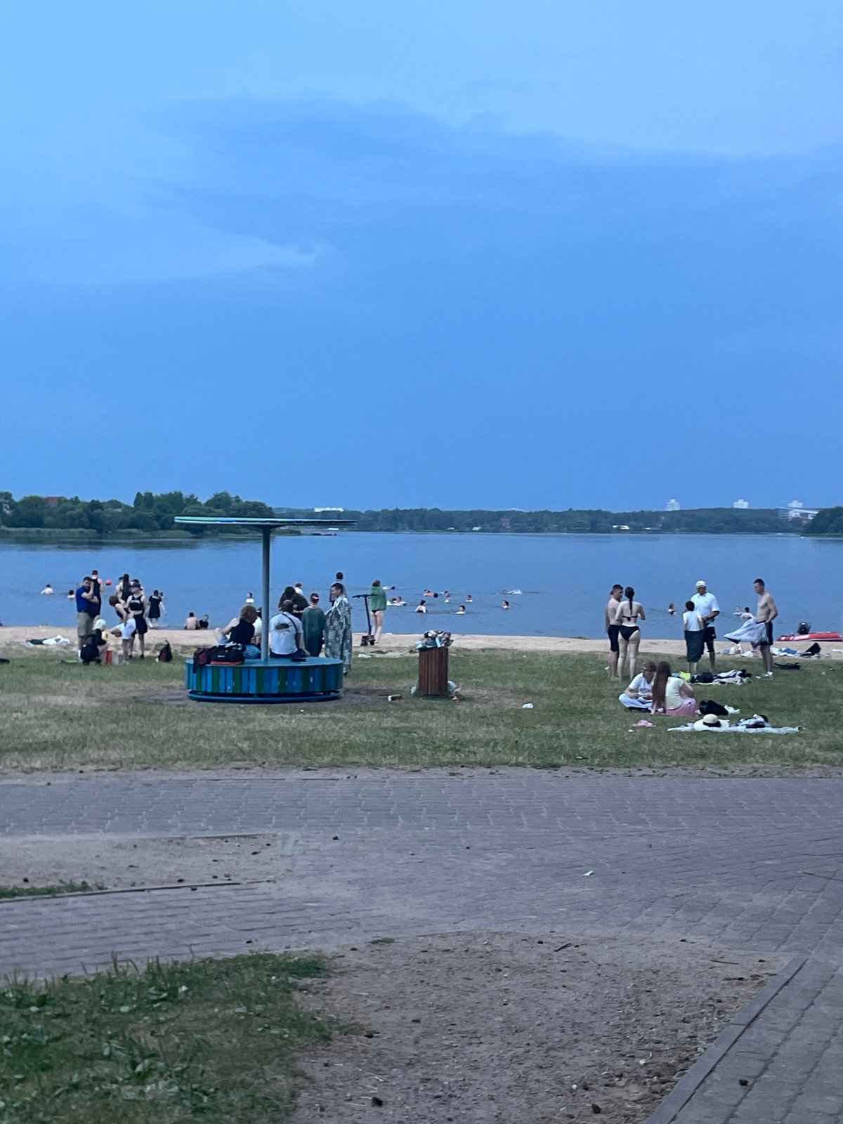 Busy summer afternoon at a lakefront park