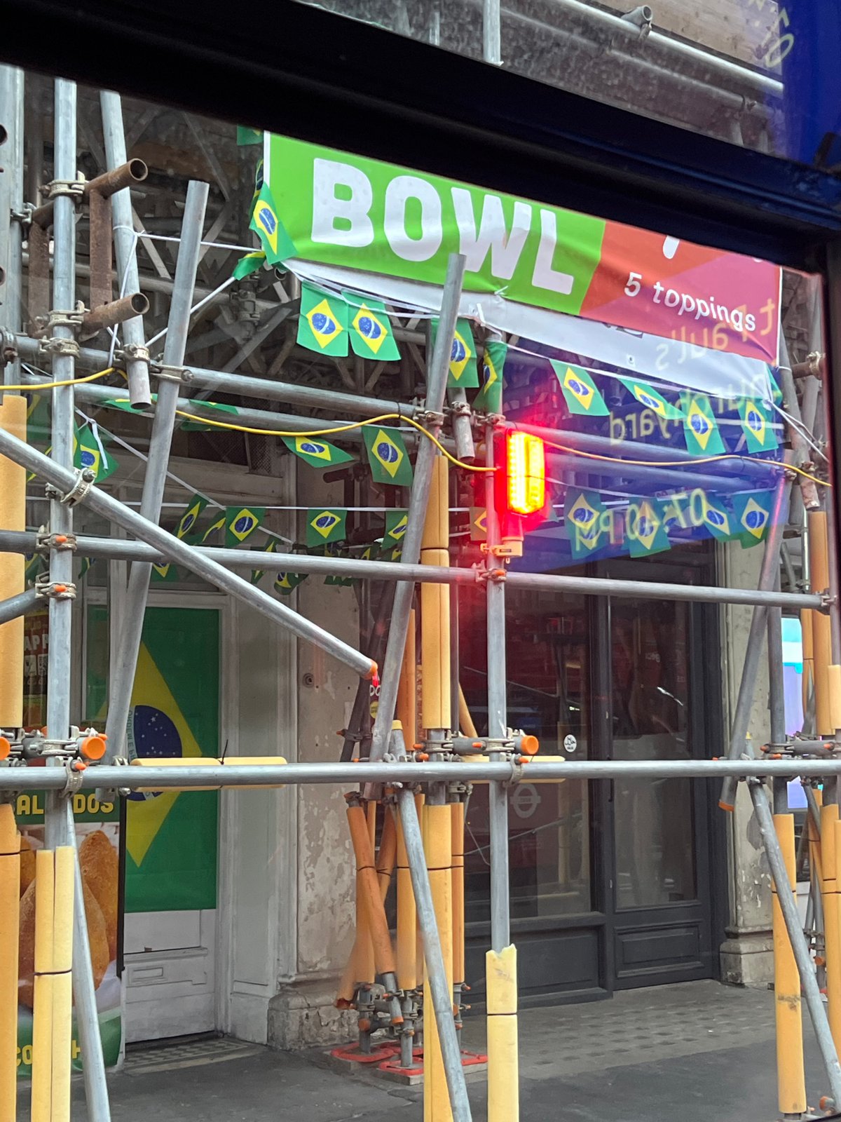 Brazilian flags spotted on construction scaffolding in London