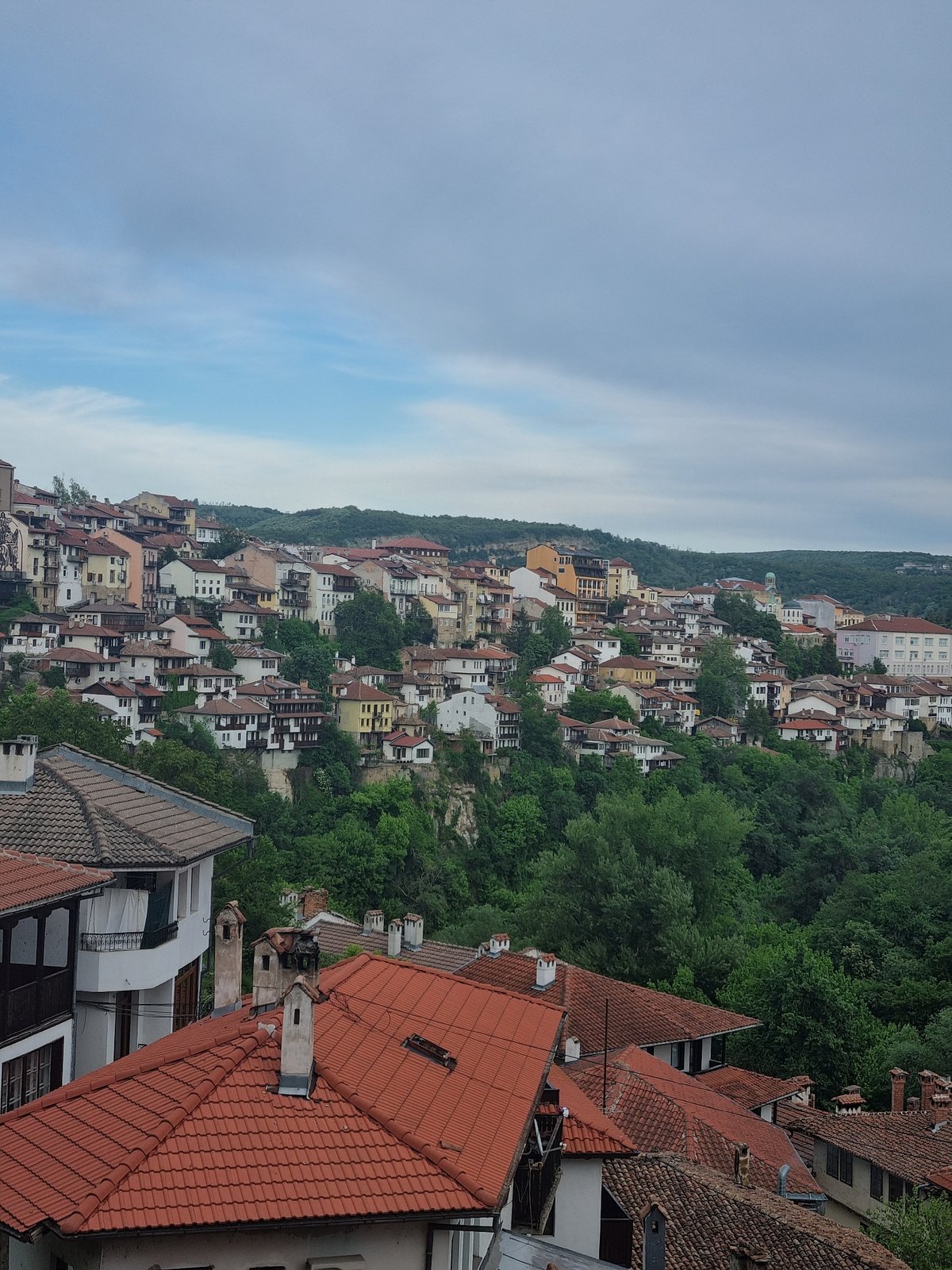 Tourist captures scenic views of historic Veliko Tarnovo, Bulgaria