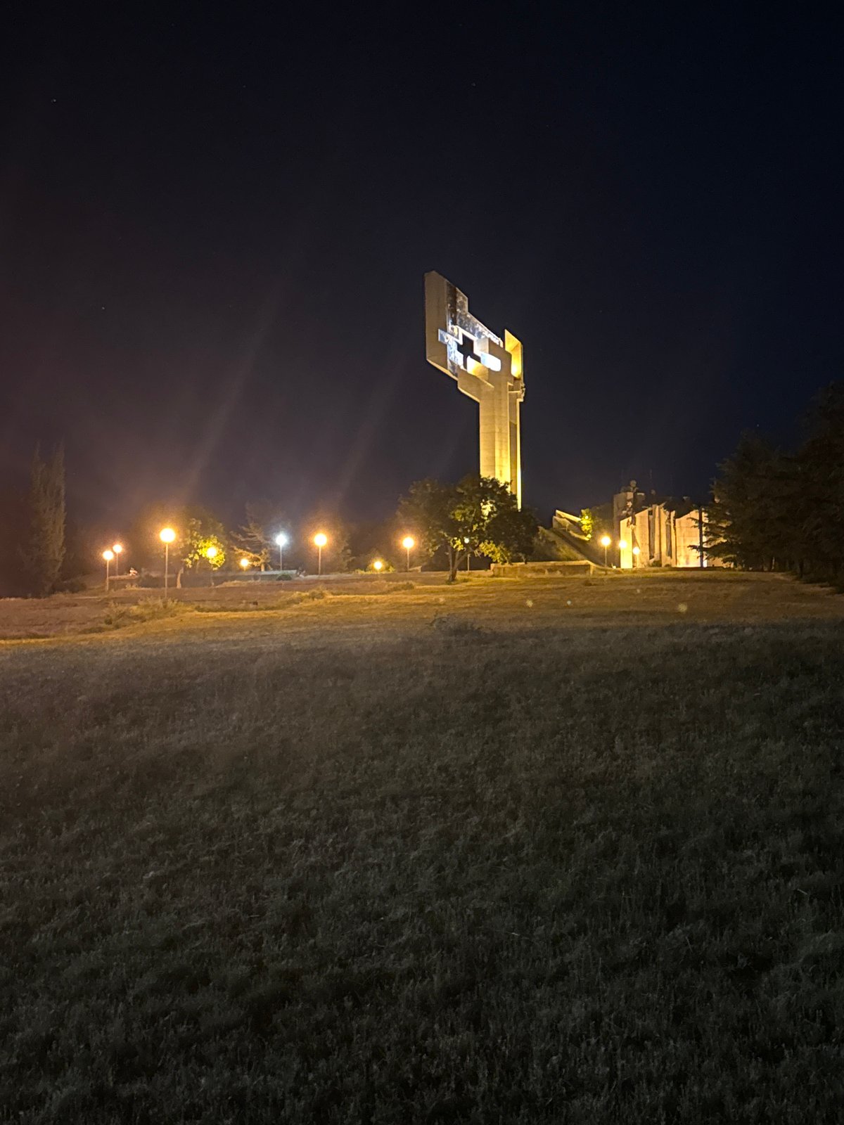 Night illumination captured at Stara Zagora memorial complex