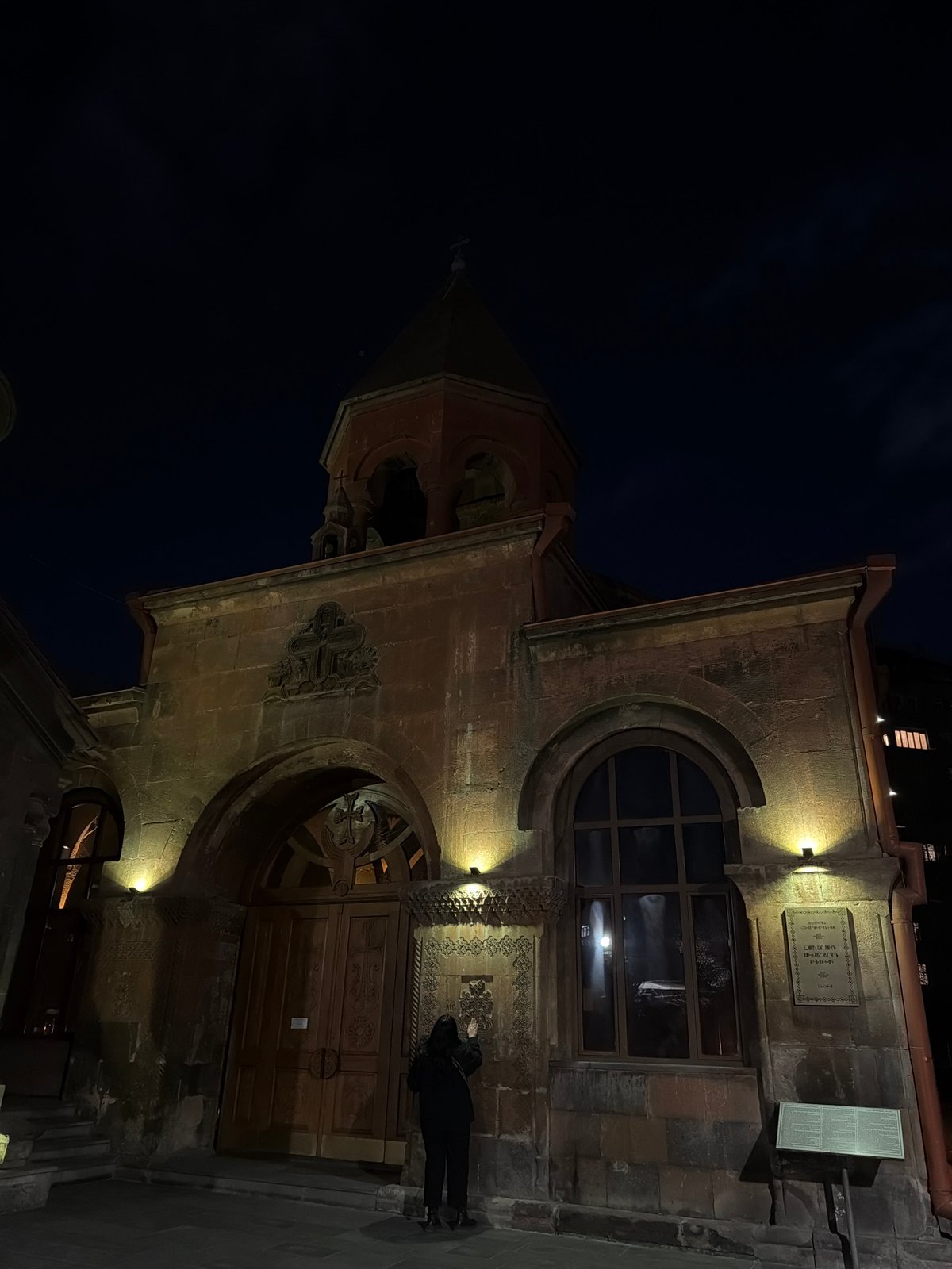 Nighttime views of illuminated Saint Anna Church in Yerevan