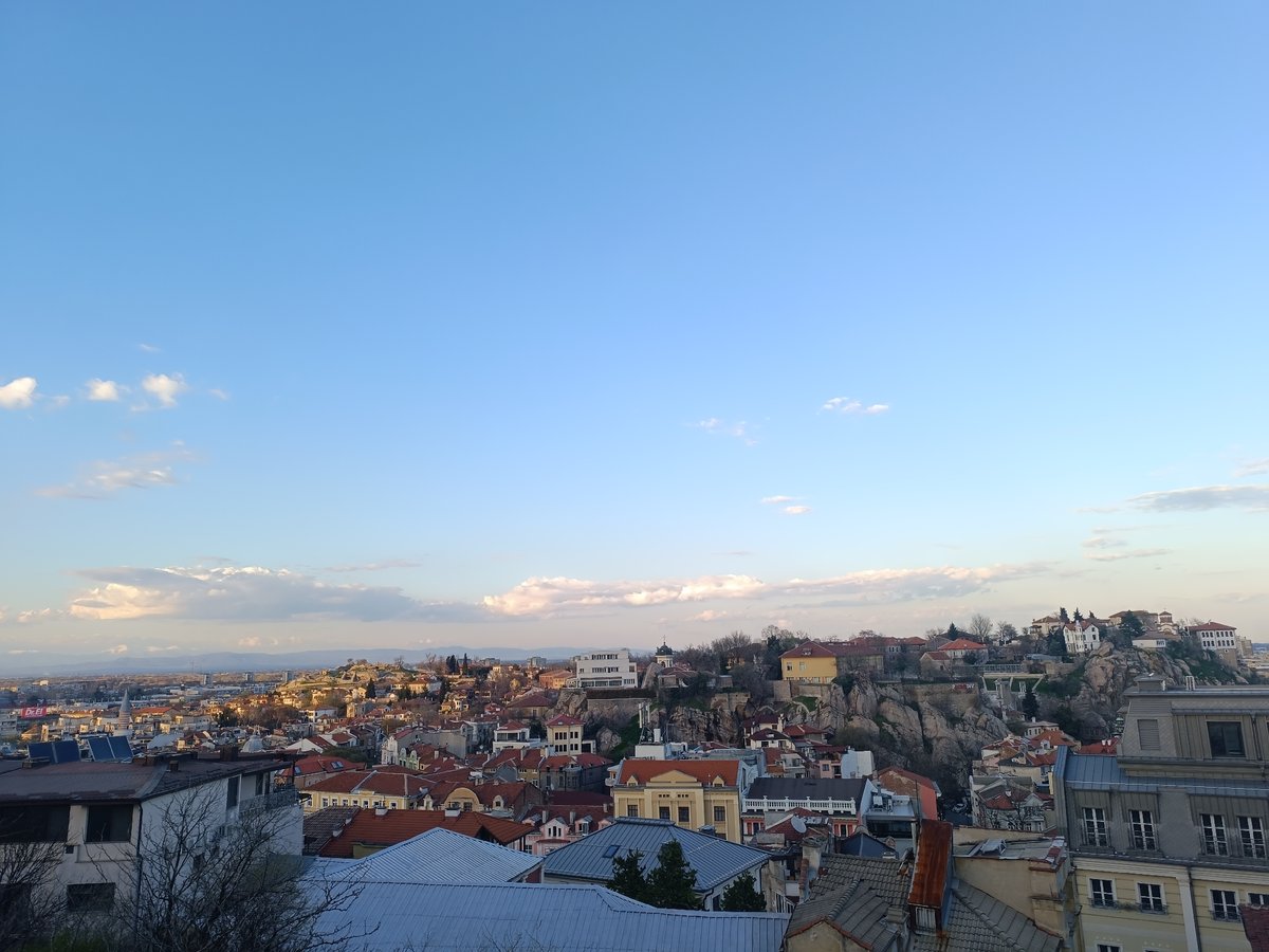 Panoramic views of Plovdiv cityscape captured from elevated vantage point