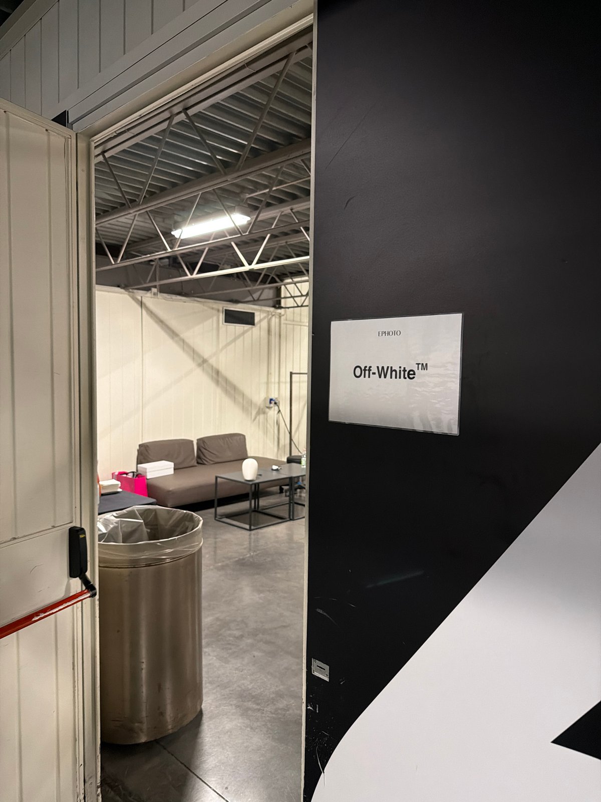 Off-White branded interior space documented by witness