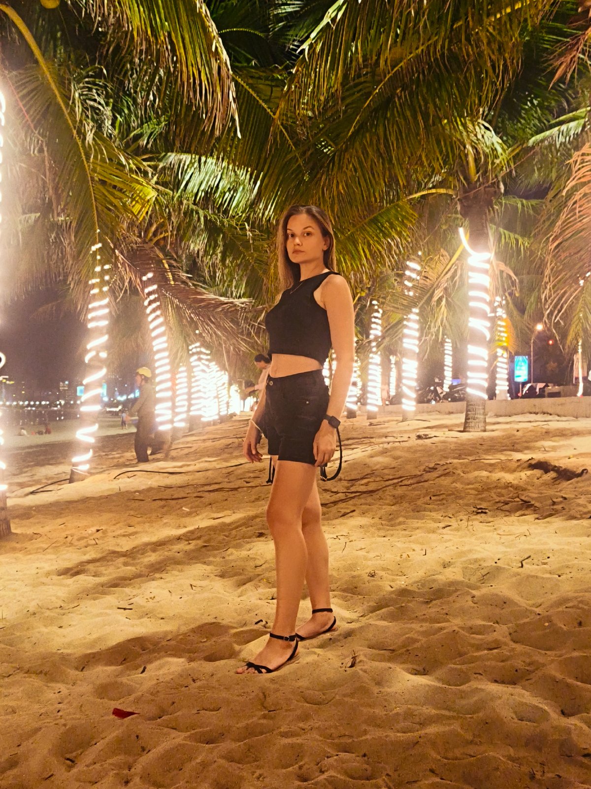Nha Trang's beachfront promenade lit up at night