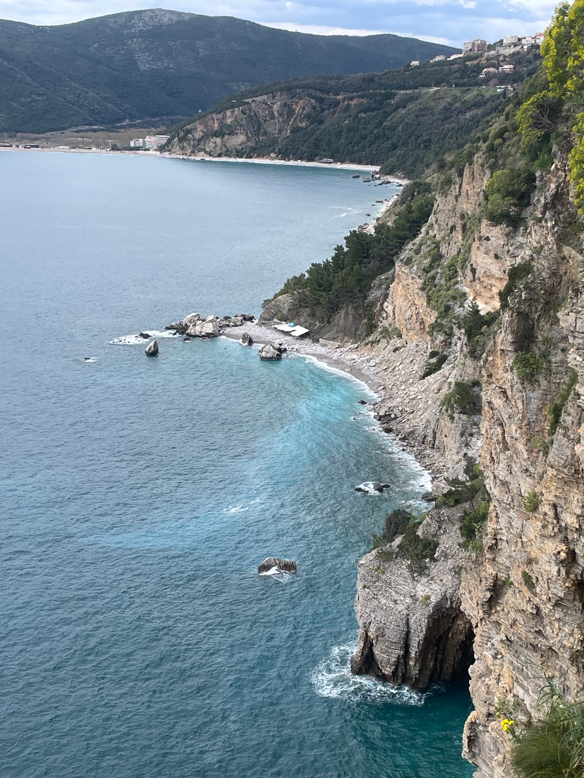 Aerial coastal views captured around Budva Montenegro cliffs