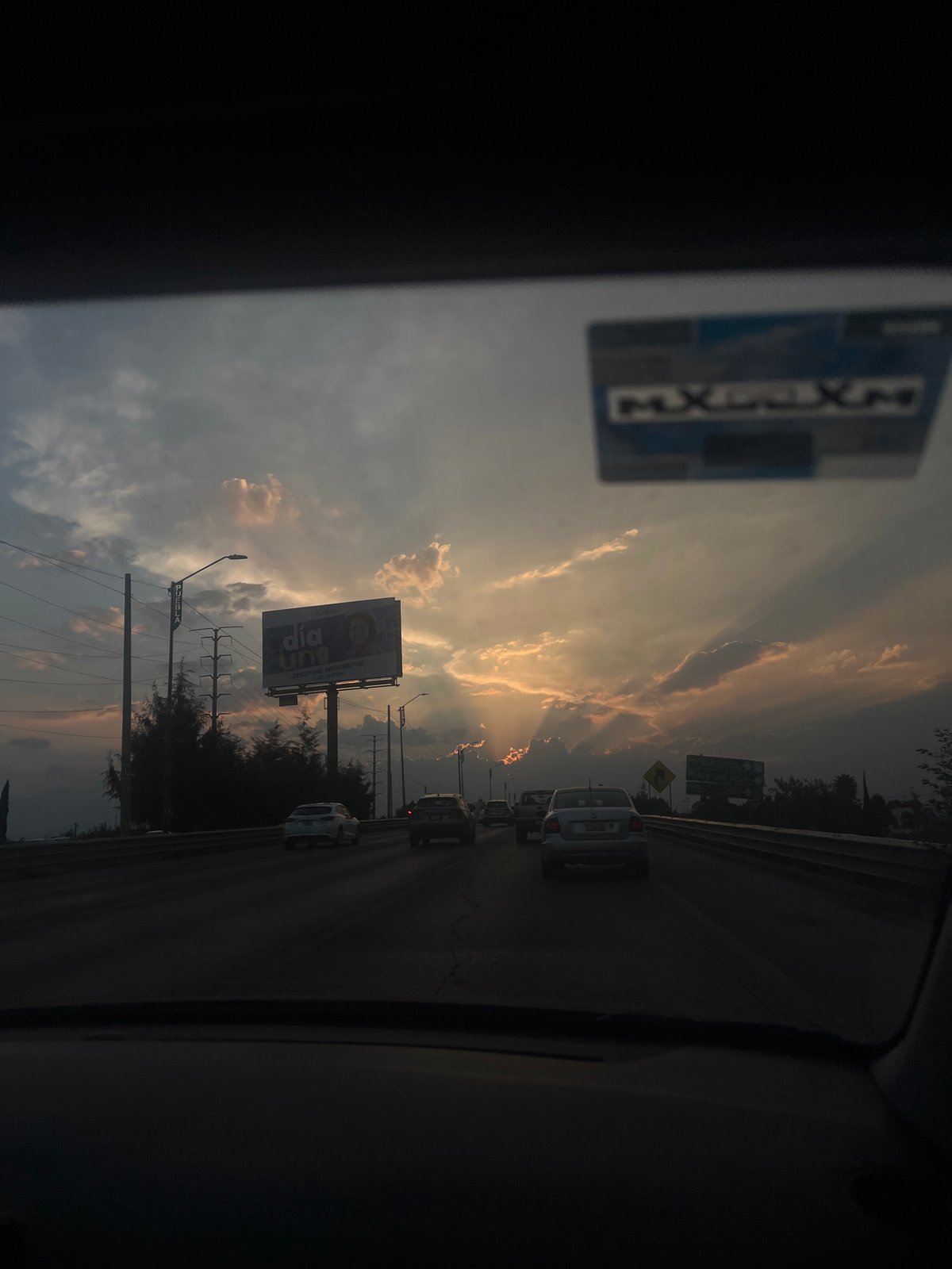 Traffic jam creates dramatic scene during golden hour in Cholula