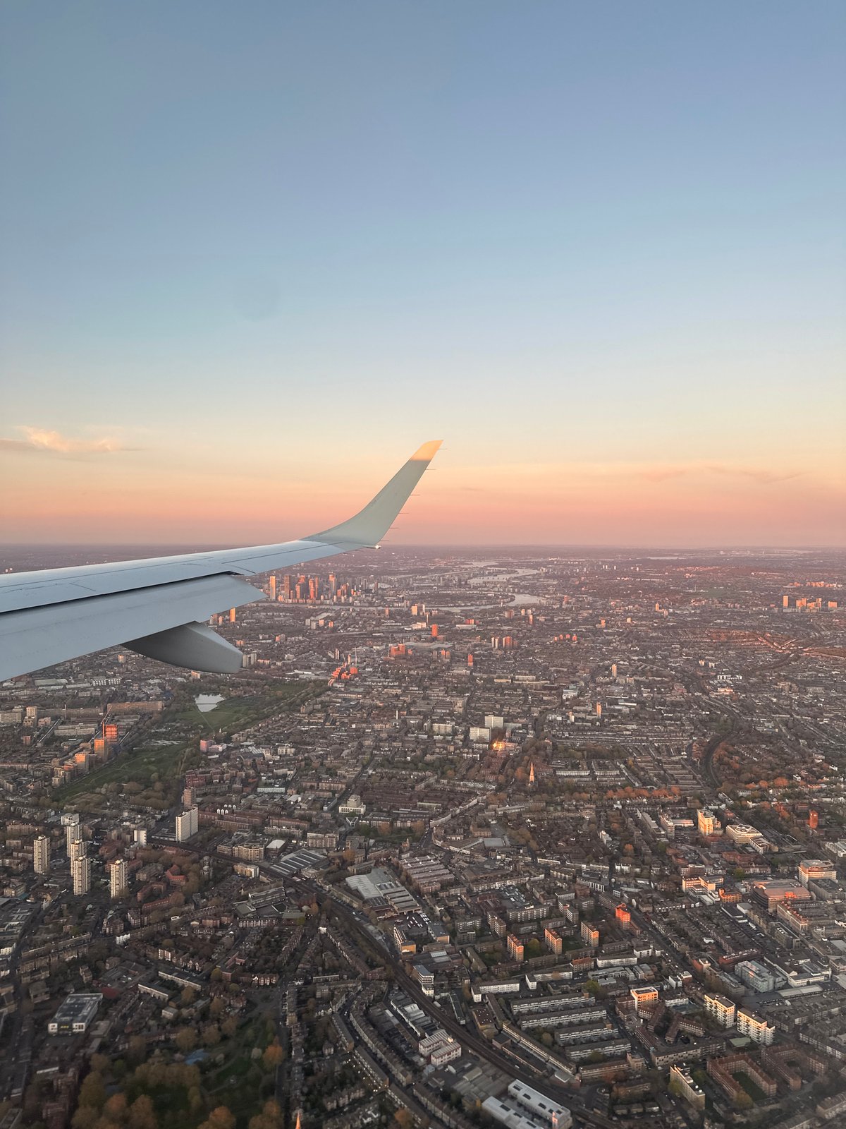 Aerial view of London captured from aircraft window