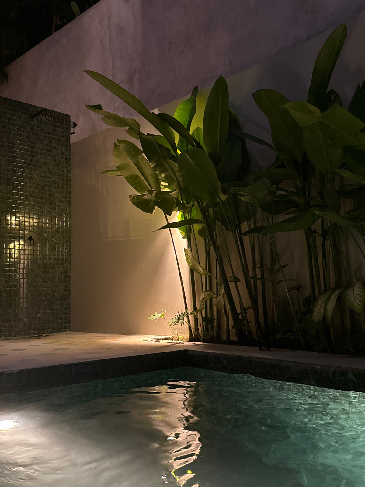 Nighttime patio scene captured in Kuta Selatan, Indonesia