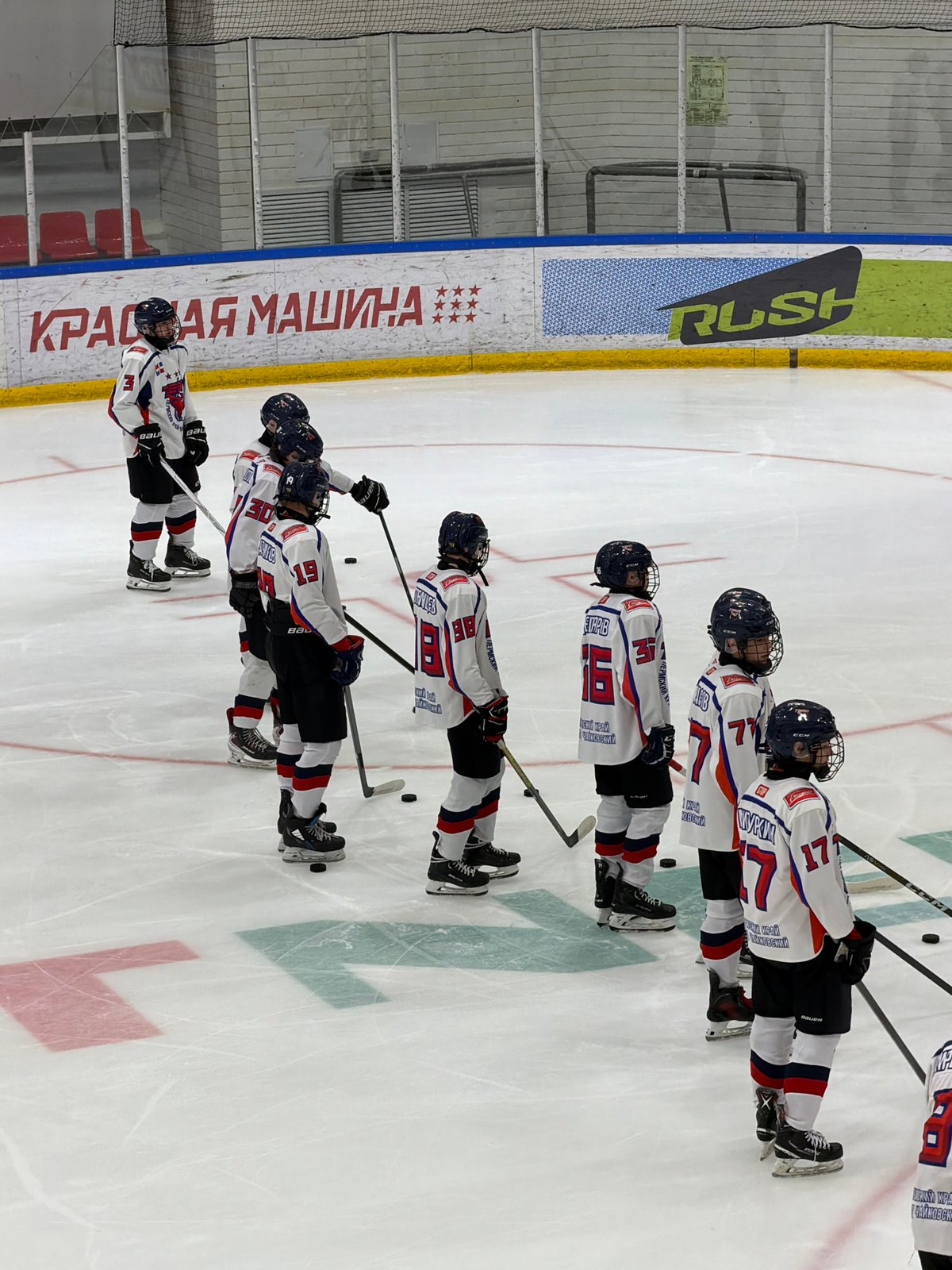 Youth hockey practice observed at Almetyevsk ice rink