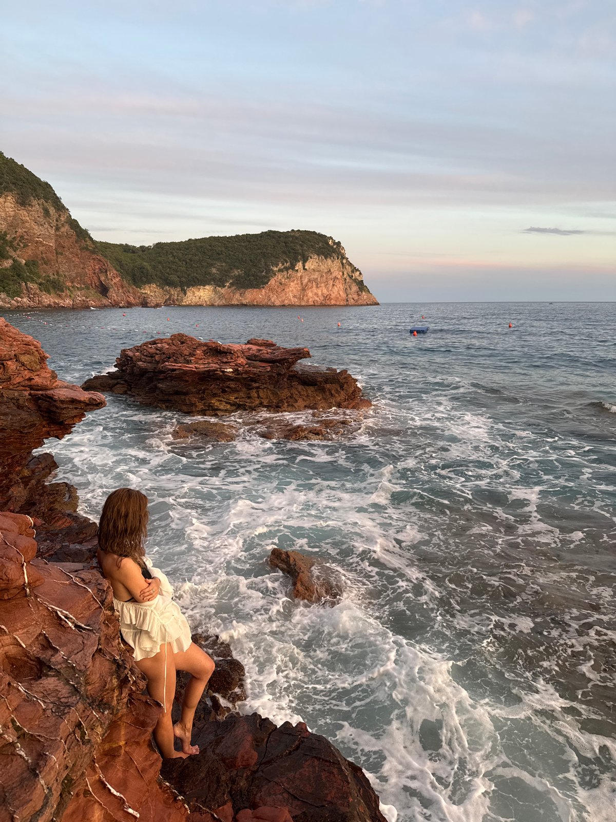 Golden hour on the rocks at Sveti Stefan, Montenegro