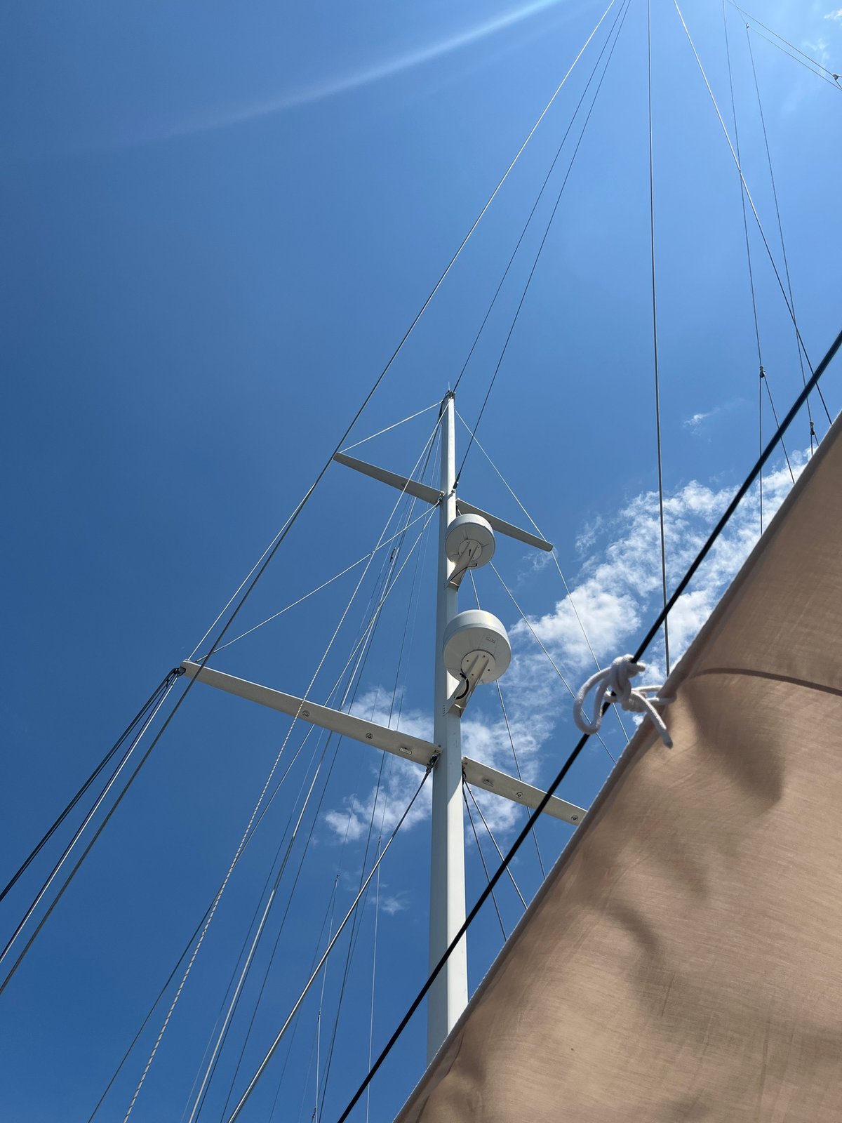 Sailboat rigging against a clear sky in Tivat, Montenegro