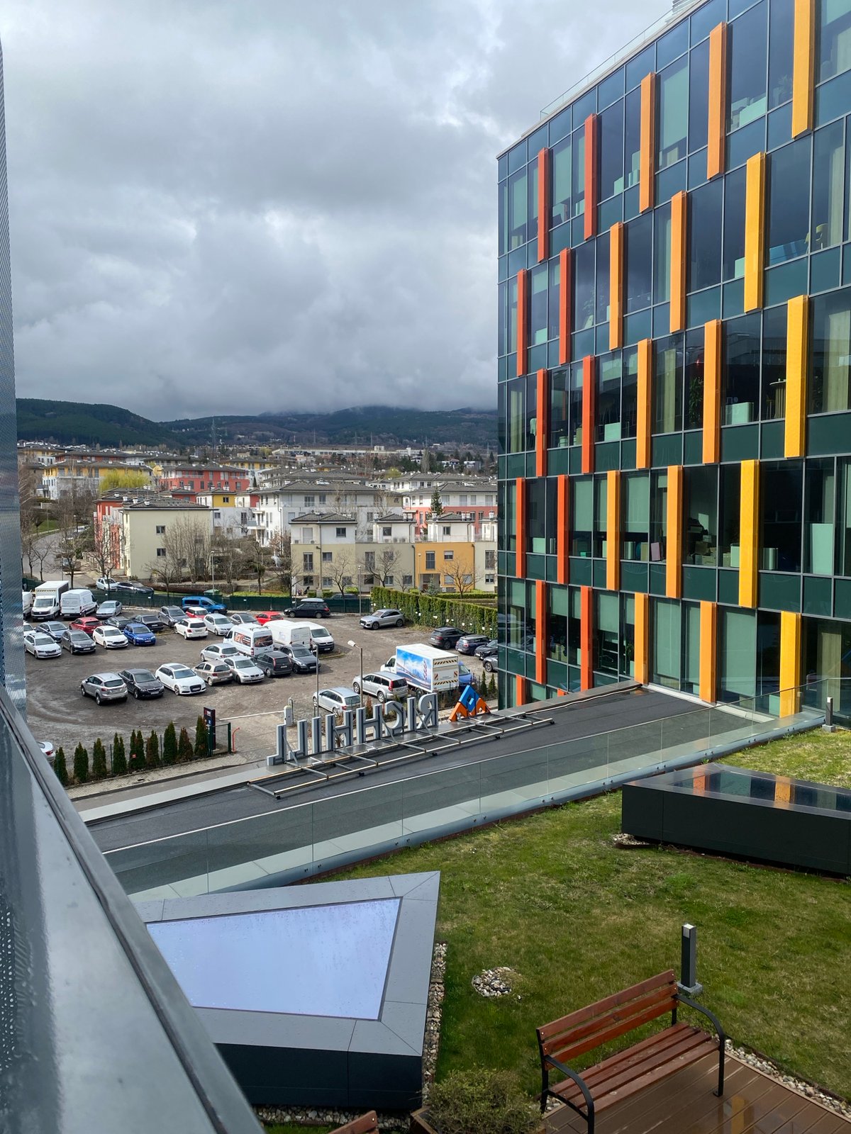 Morning documentation of modern Sofia commercial complex and amenities