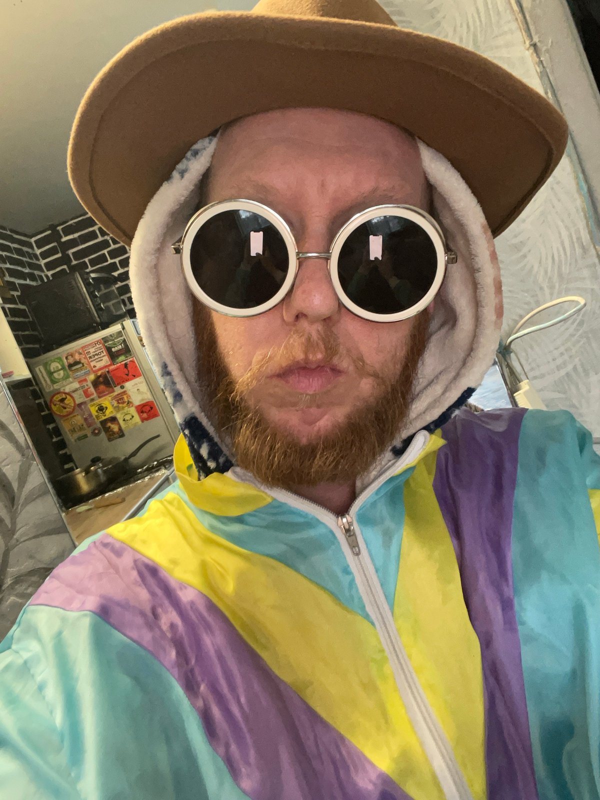 Fit check selfies in Saint Petersburg, bold accessories, prayer flags