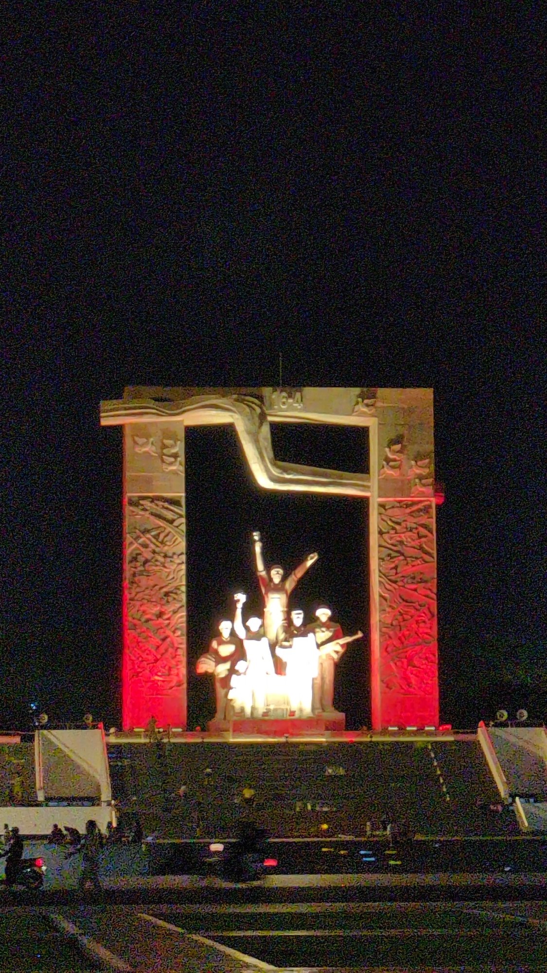 Illuminated monument observed at night in Phan Rang