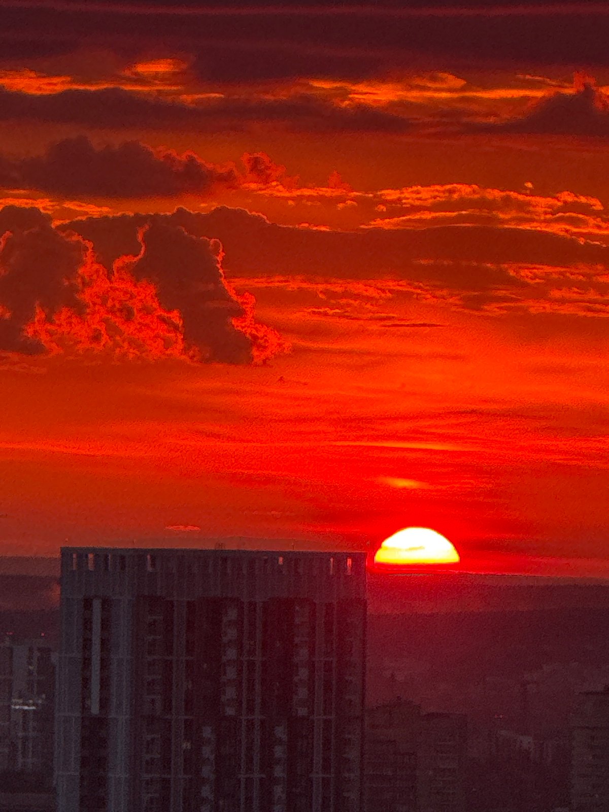 Dramatic sunset over Savenki, Russia with fiery skies