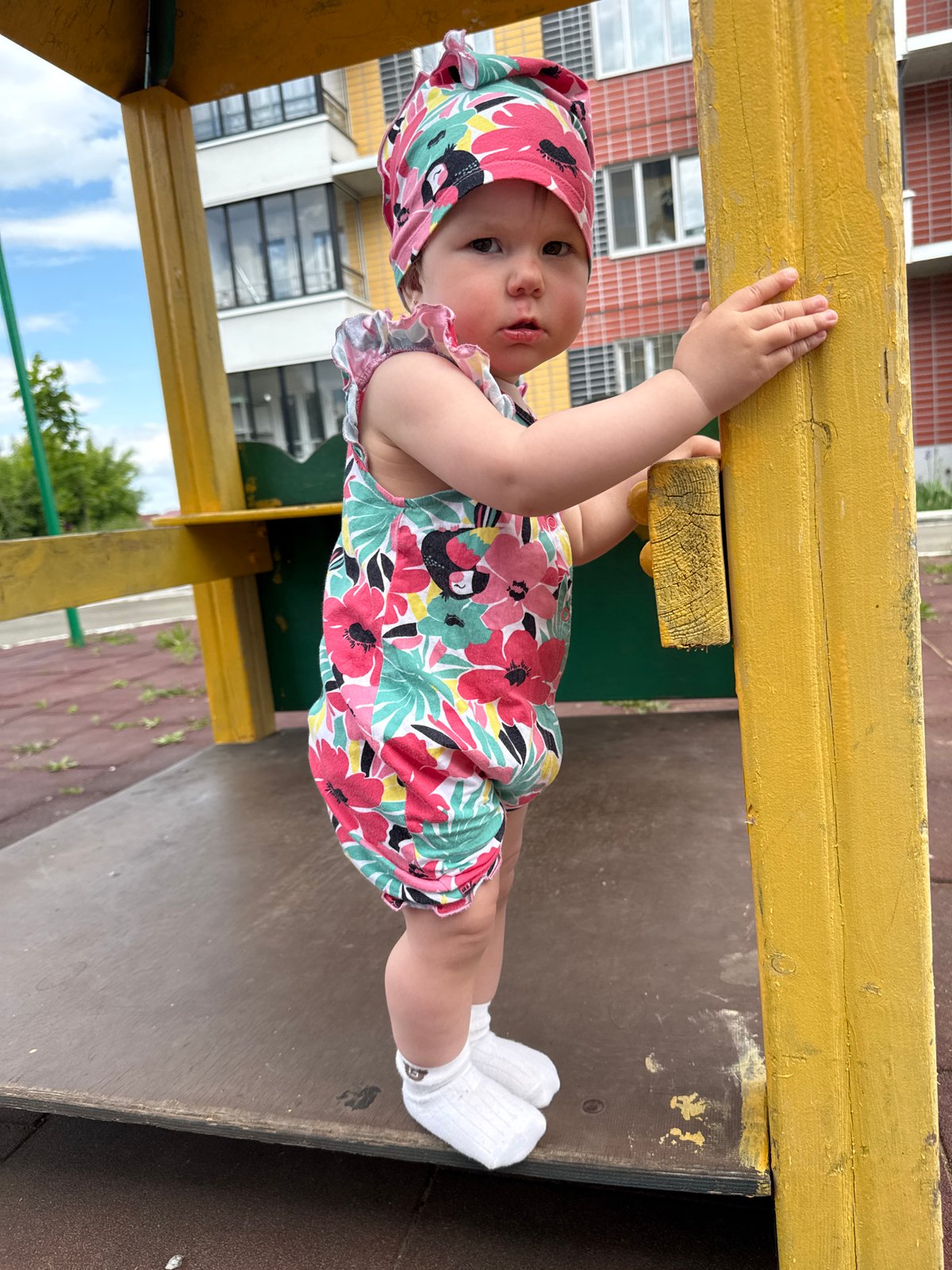 Children play at playground in Zav'yalovo, Russia