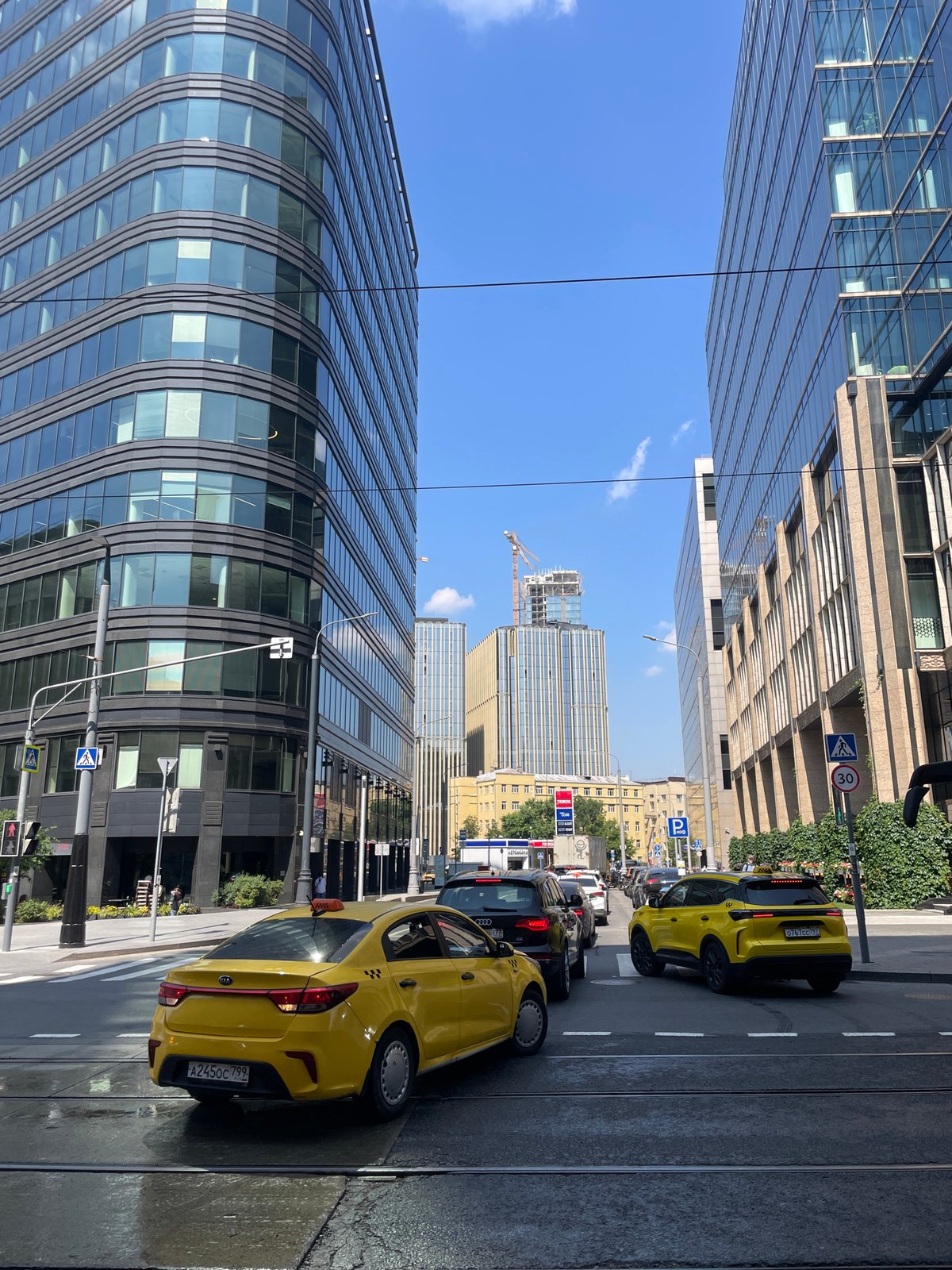 Moscow business district streets on a quiet summer morning