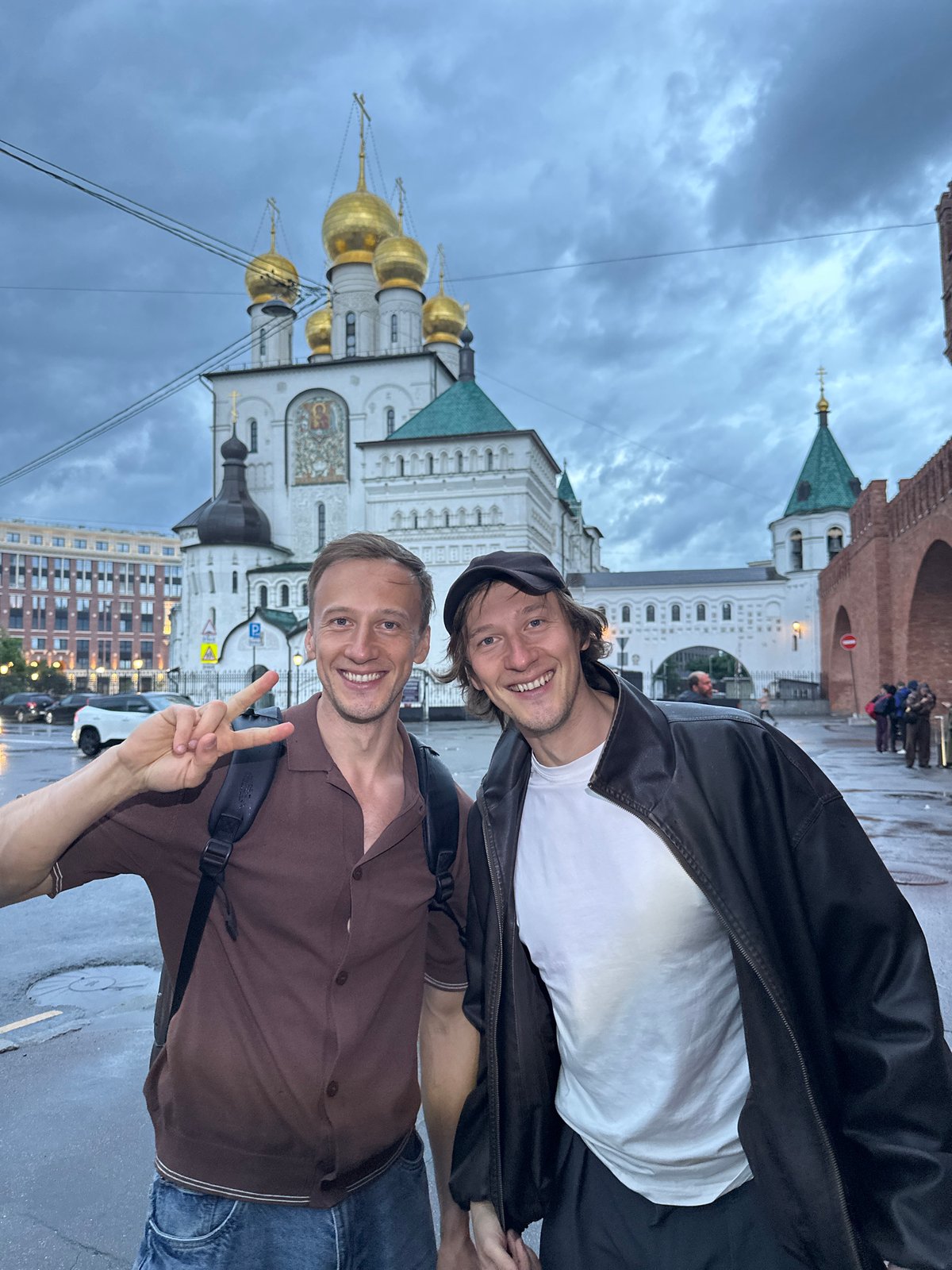 Casual photo stop near Church of the Transfiguration, Saint Petersburg