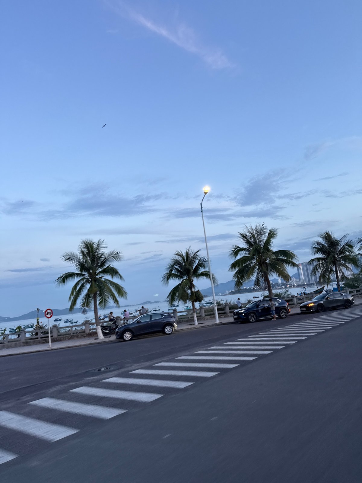 Everyday scooter traffic on a coastal Nha Trang street