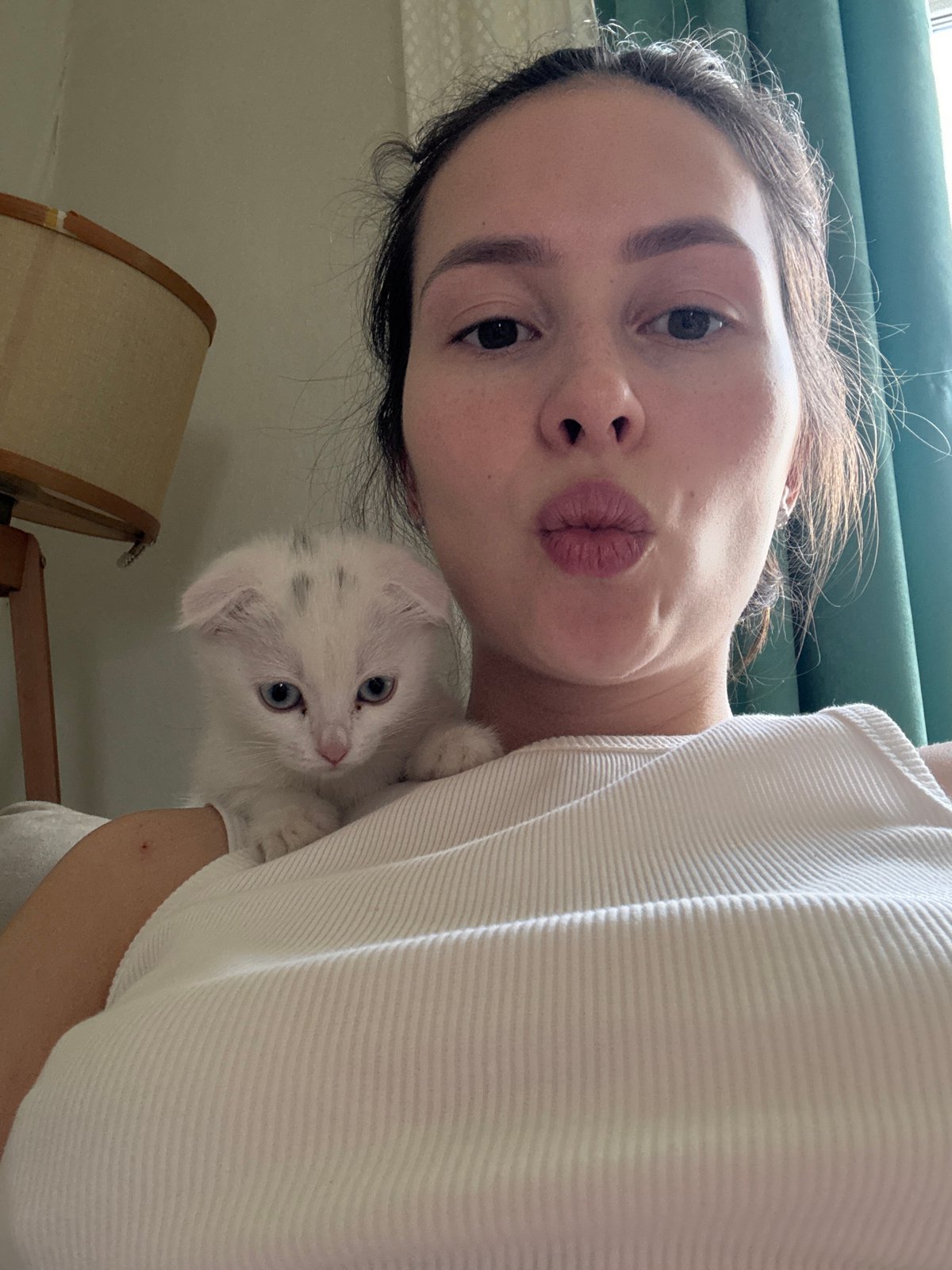 Woman takes selfie with kitten in Yekaterinburg