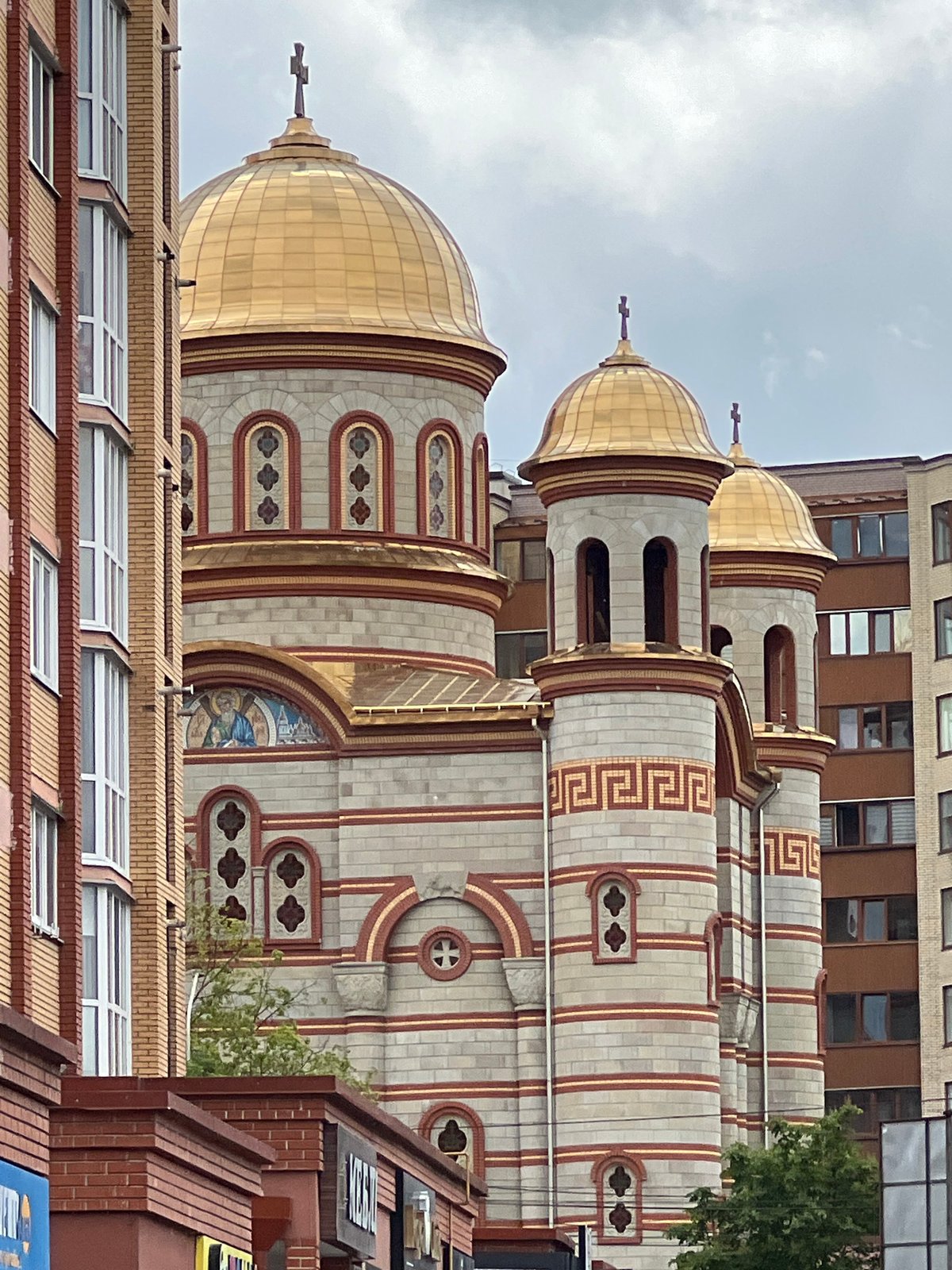Cathedral and flower vending machine documented in Ternopil