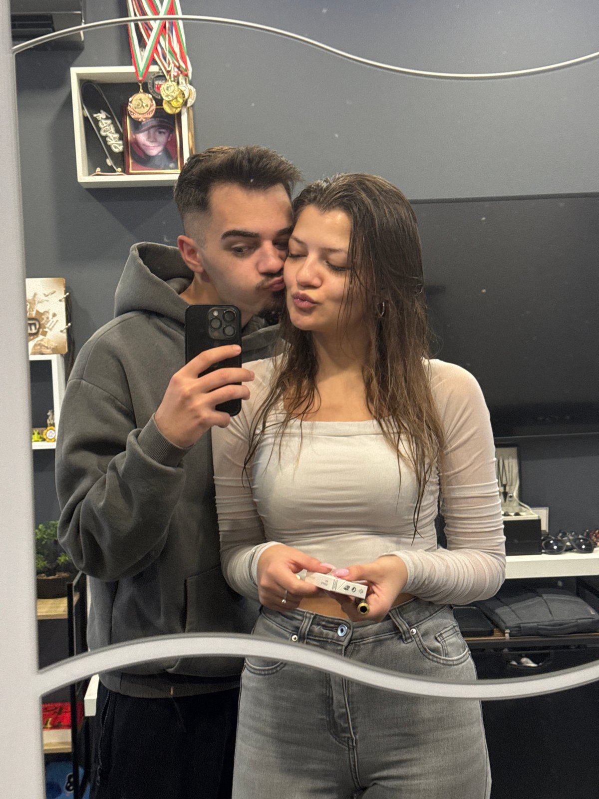 Couple Takes Mirror Selfie in Early Morning Sofia