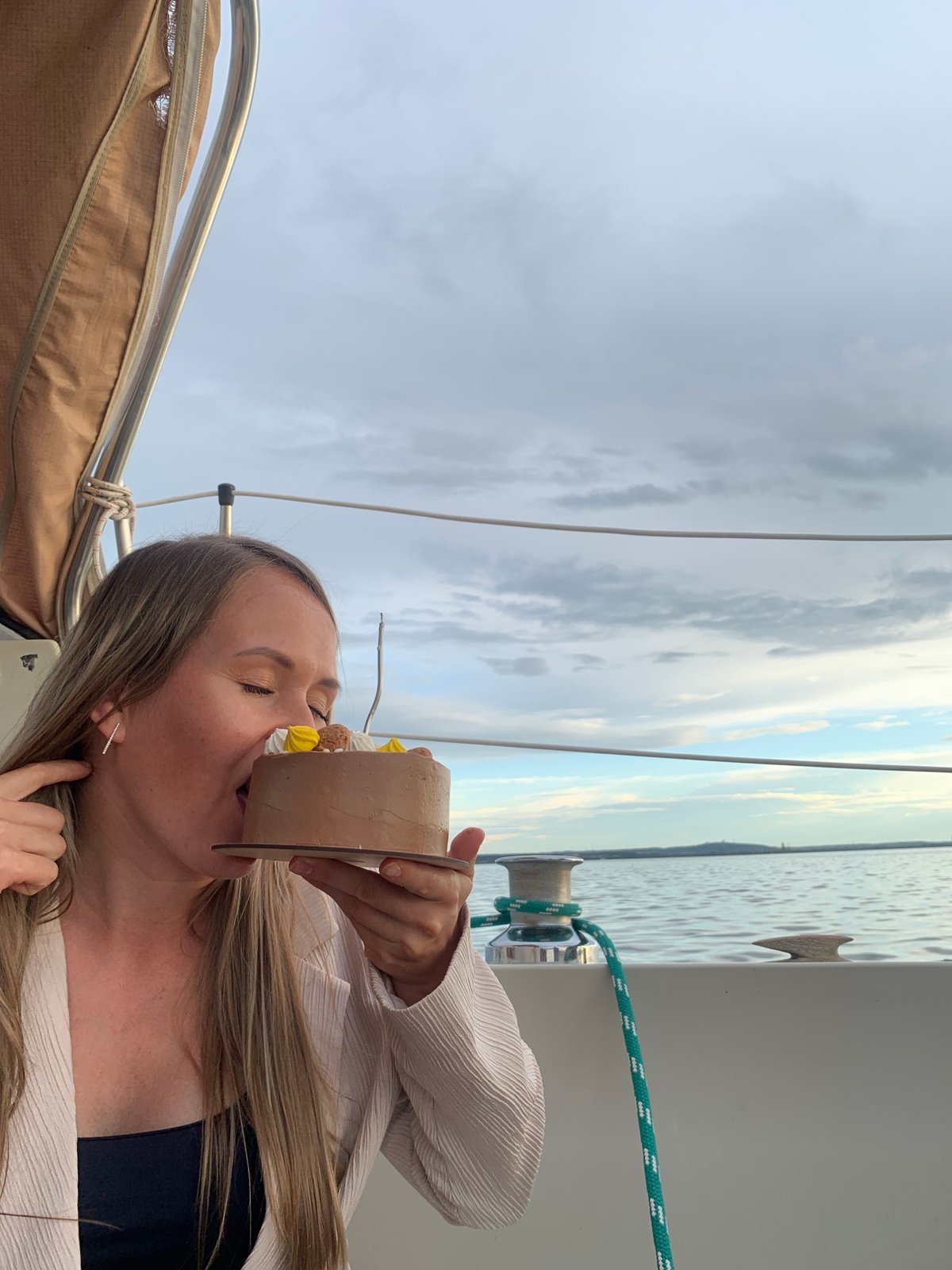Birthday celebration on the water near Chaykovsky at sunset